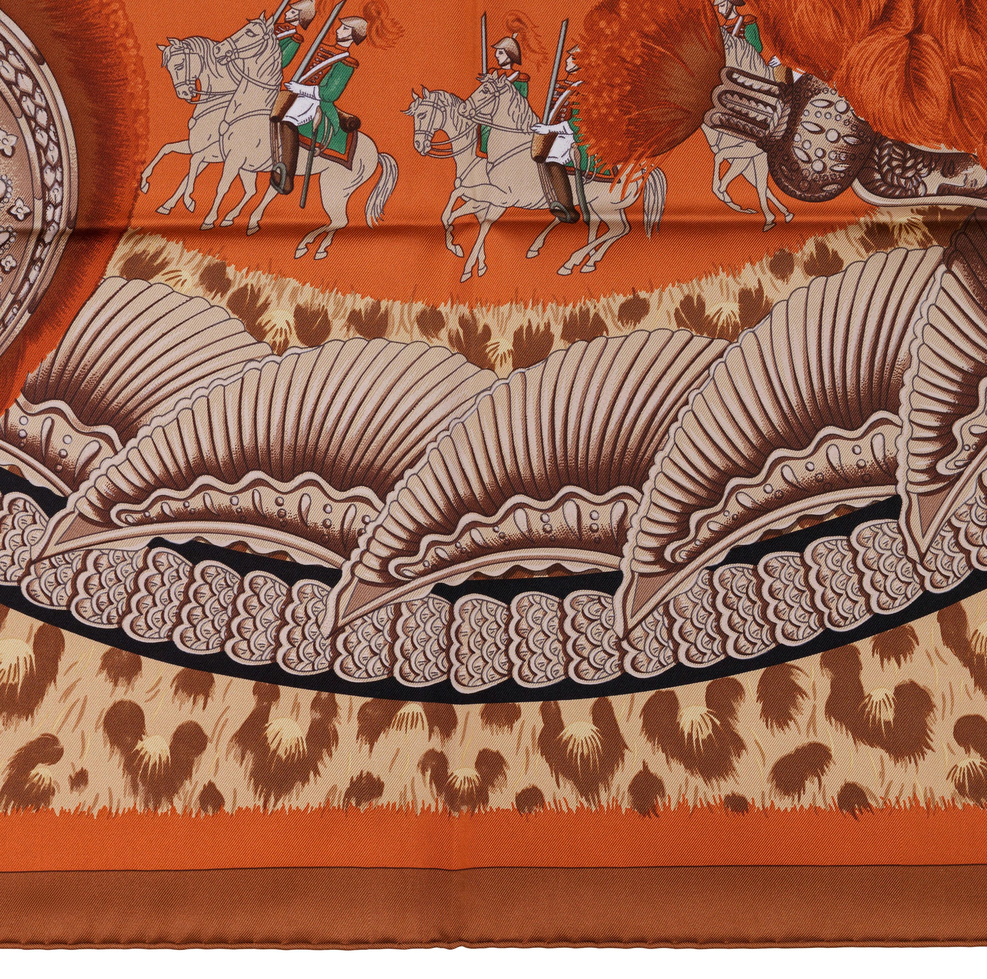 Donna Sciarpa di seta Hermes - Casques et Plumets - Caramel Marron Roux - NEW in vendita