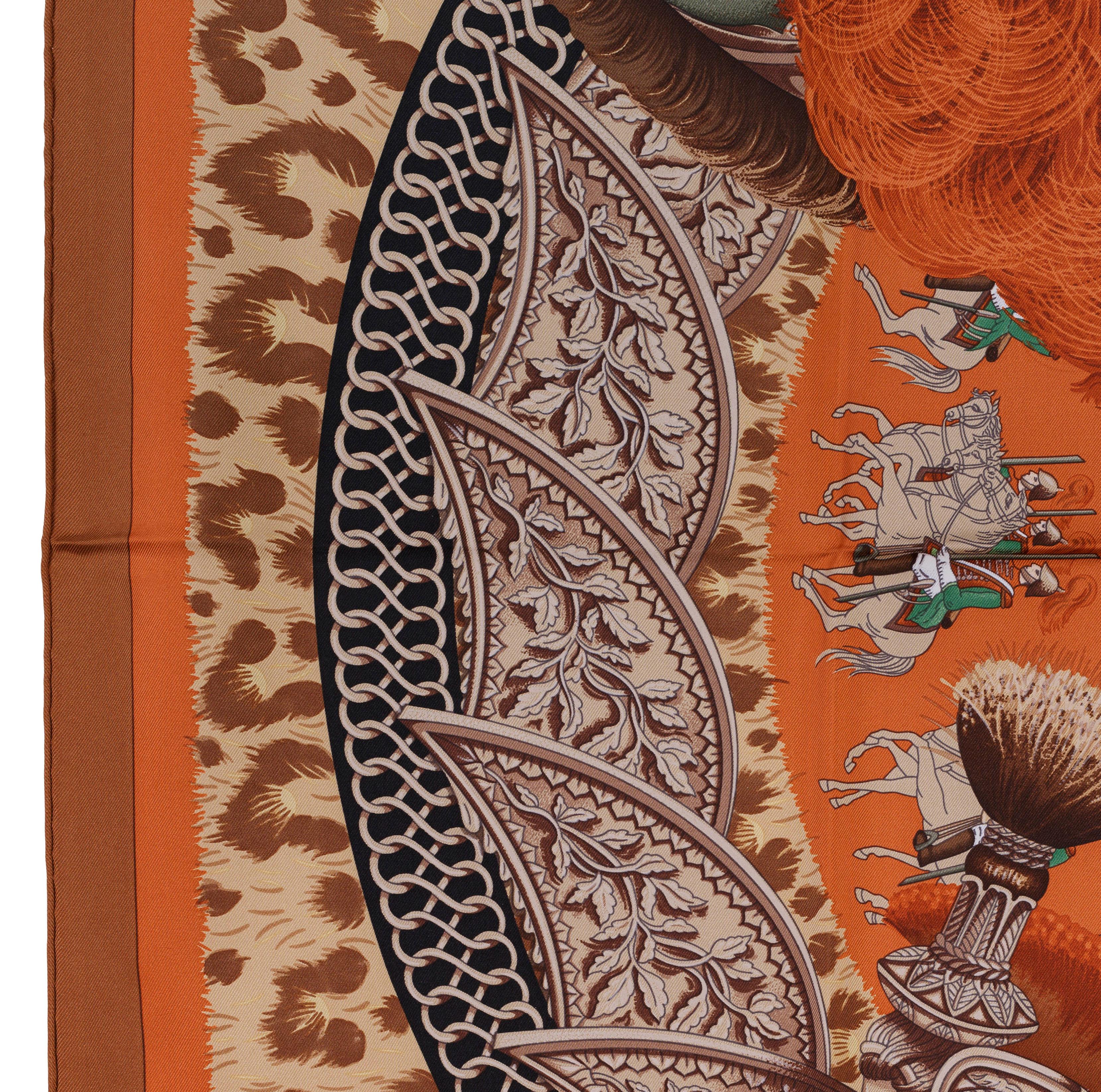 Sciarpa di seta Hermes - Casques et Plumets - Caramel Marron Roux - NEW in vendita 4