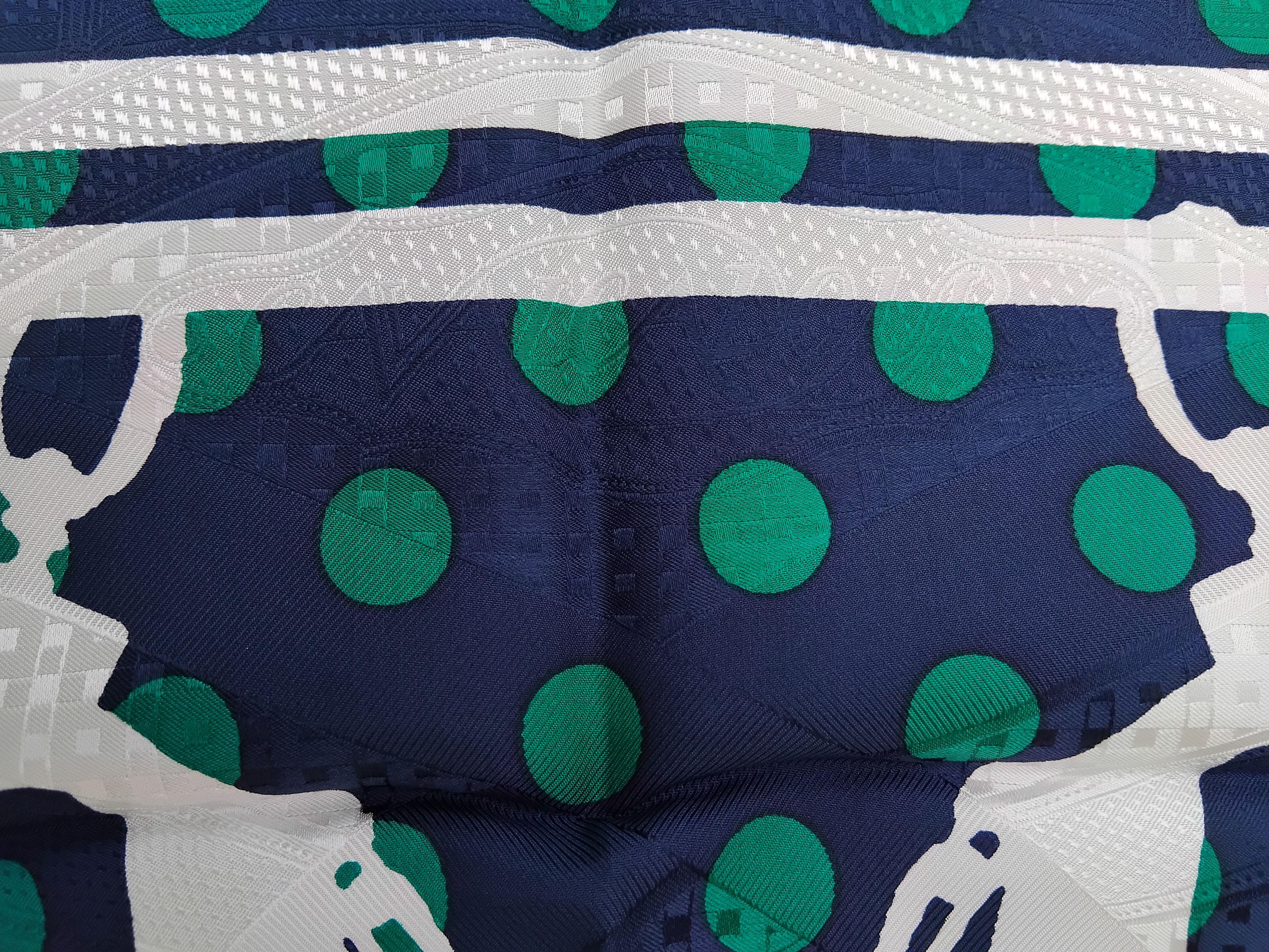 Hermès Silk Scarf Cavalcadour Brides de Gala A Pois Origny Navy Green 35' For Sale 6