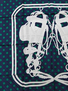 Hermès Silk Scarf Cavalcadour Brides de Gala A Pois Origny Navy Green 35'