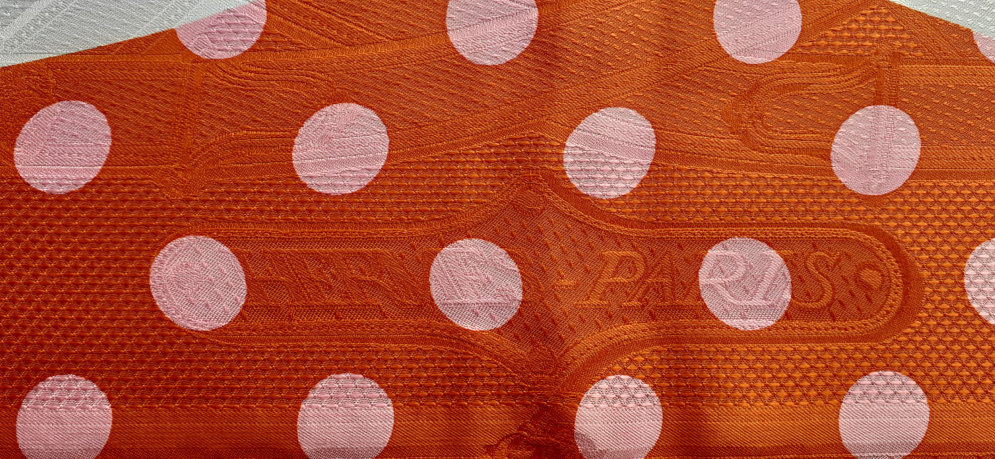 Hermès Silk Scarf Cavalcadour Brides de Gala A Pois Origny Orange Pink 90 cm For Sale 7