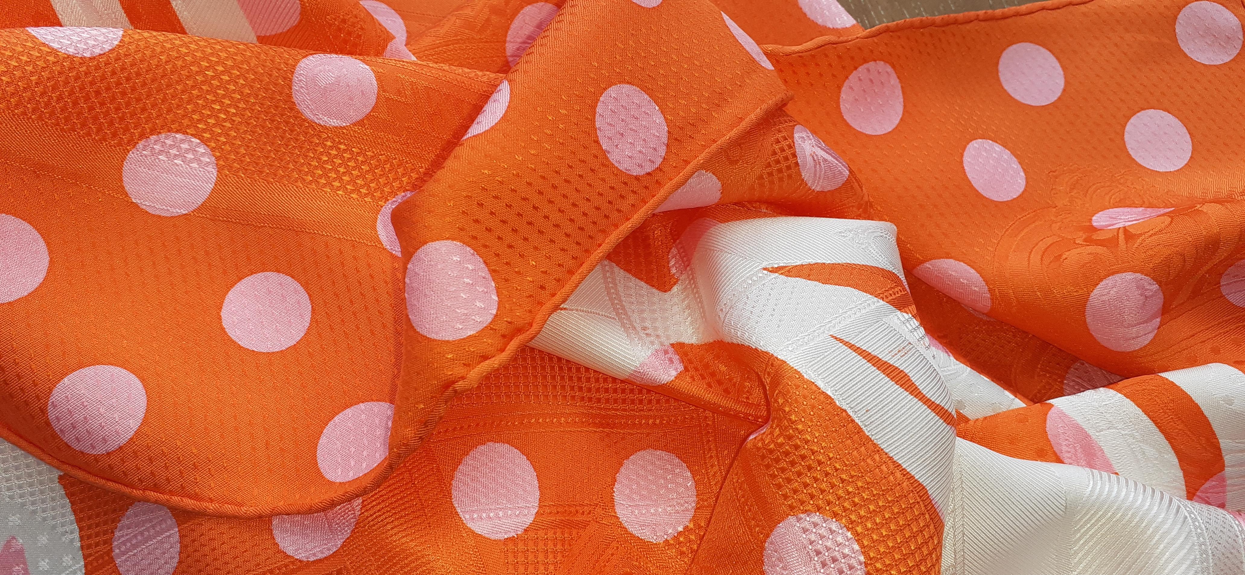 Hermès Silk Scarf Cavalcadour Brides de Gala A Pois Origny Orange Pink 90 cm For Sale 8