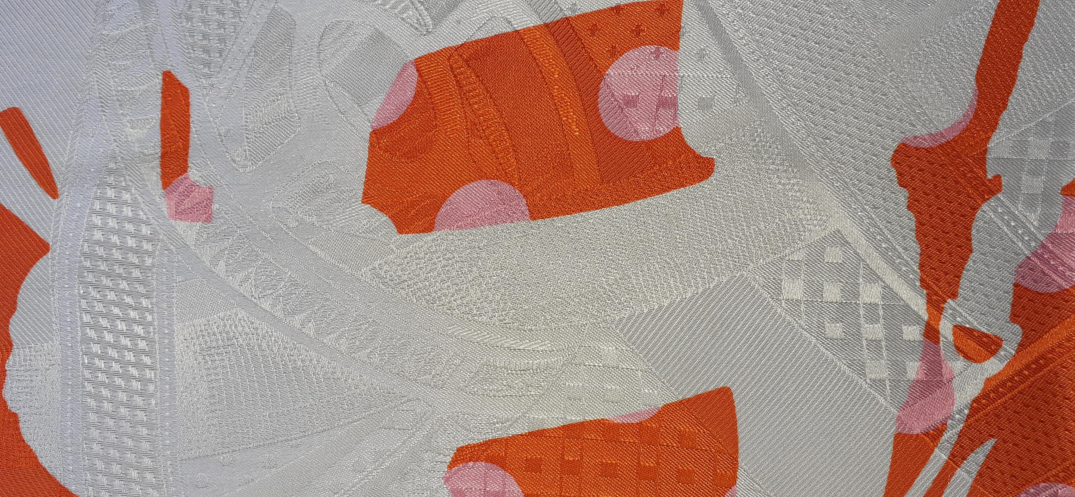 Hermès Silk Scarf Cavalcadour Brides de Gala A Pois Origny Orange Pink 90 cm For Sale 5