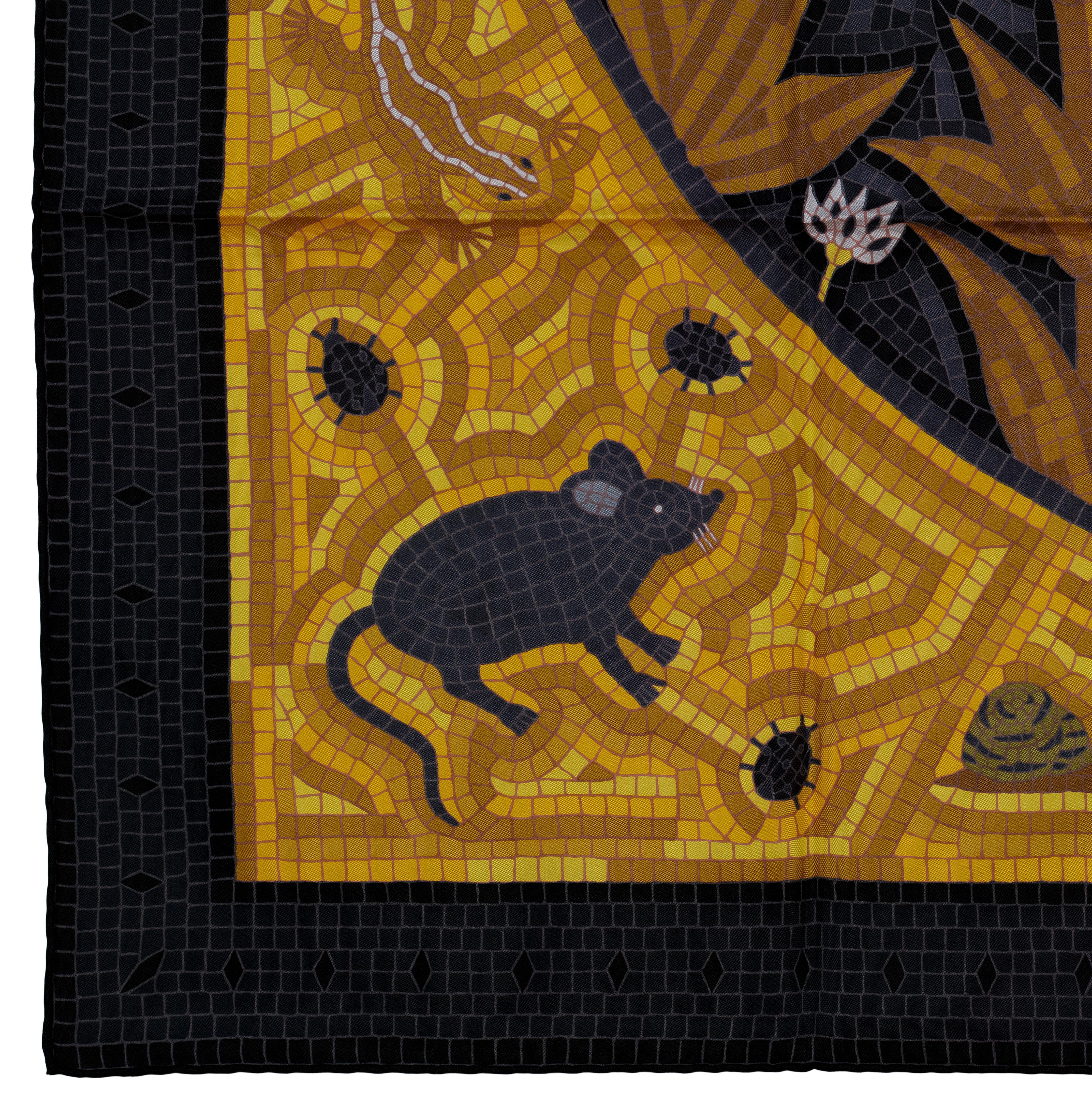 Hermes Seidenschal Cave Felem - Schwarz Gold - NEW Care TAG GRAIL!!! im Angebot 5