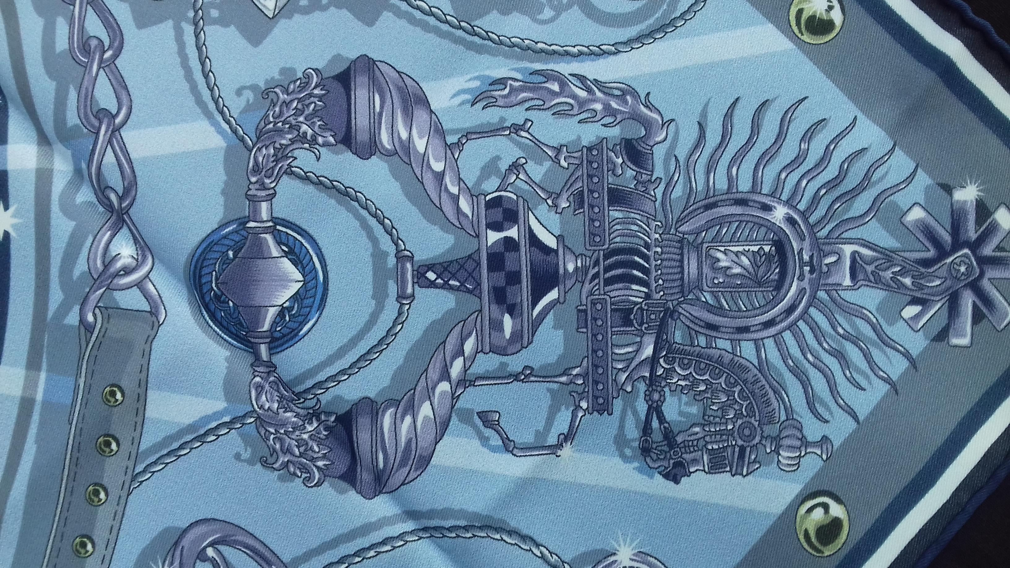 Hermès Foulard en Soie C''est la Fete Daisuke Nomura Ciel Bleu CW01 70cm 3