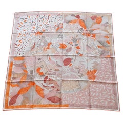 Hermès Silk Scarf Chacun Fait Son Nid Beige Orange Pink 90 cm