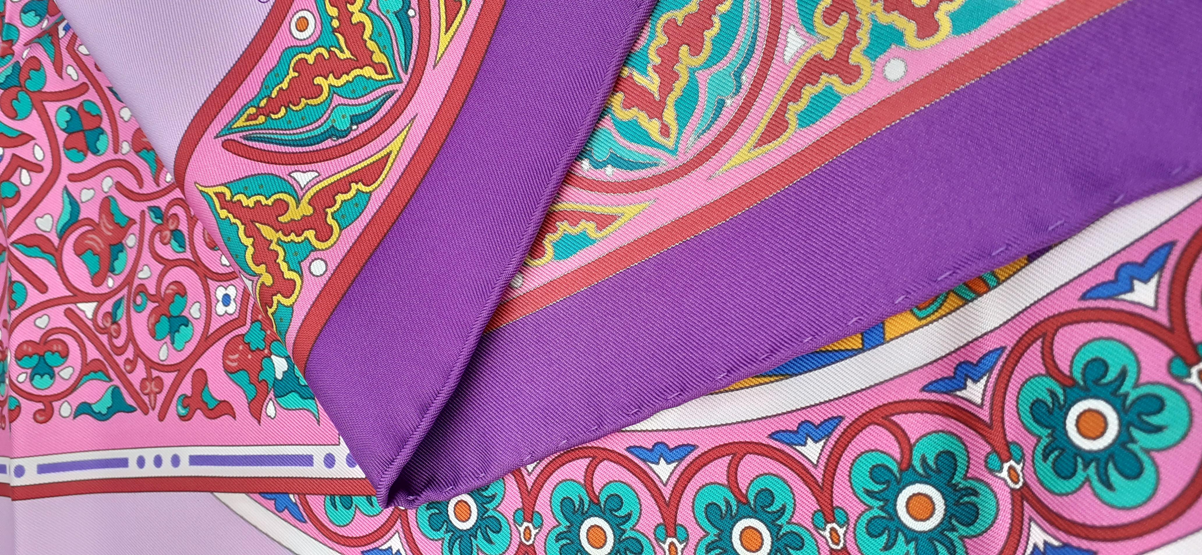 Hermès Silk Scarf Ciels Byzantins Purple Yellow Pink 90 cm  8