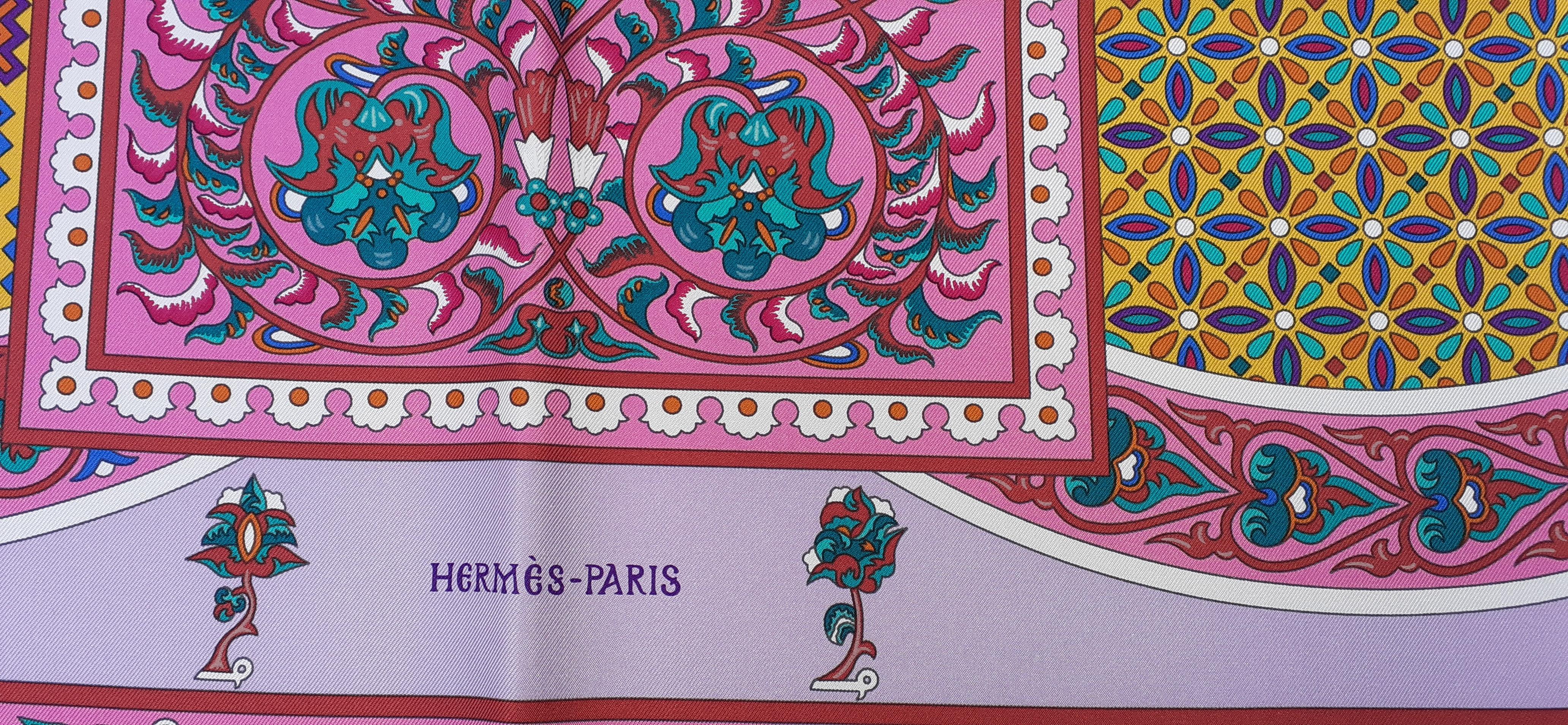 Hermès Silk Scarf Ciels Byzantins Purple Yellow Pink 90 cm  2