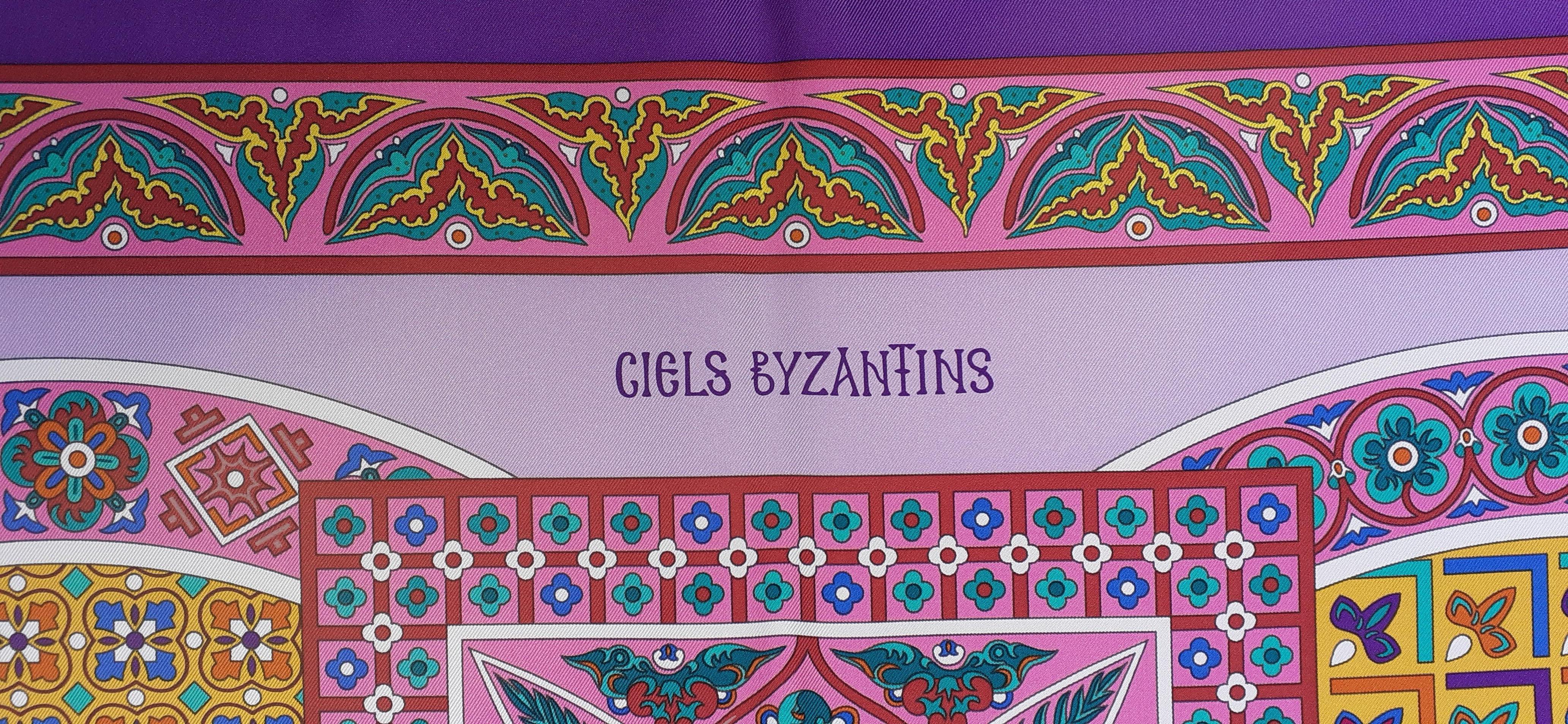 Hermès Silk Scarf Ciels Byzantins Purple Yellow Pink 90 cm  4