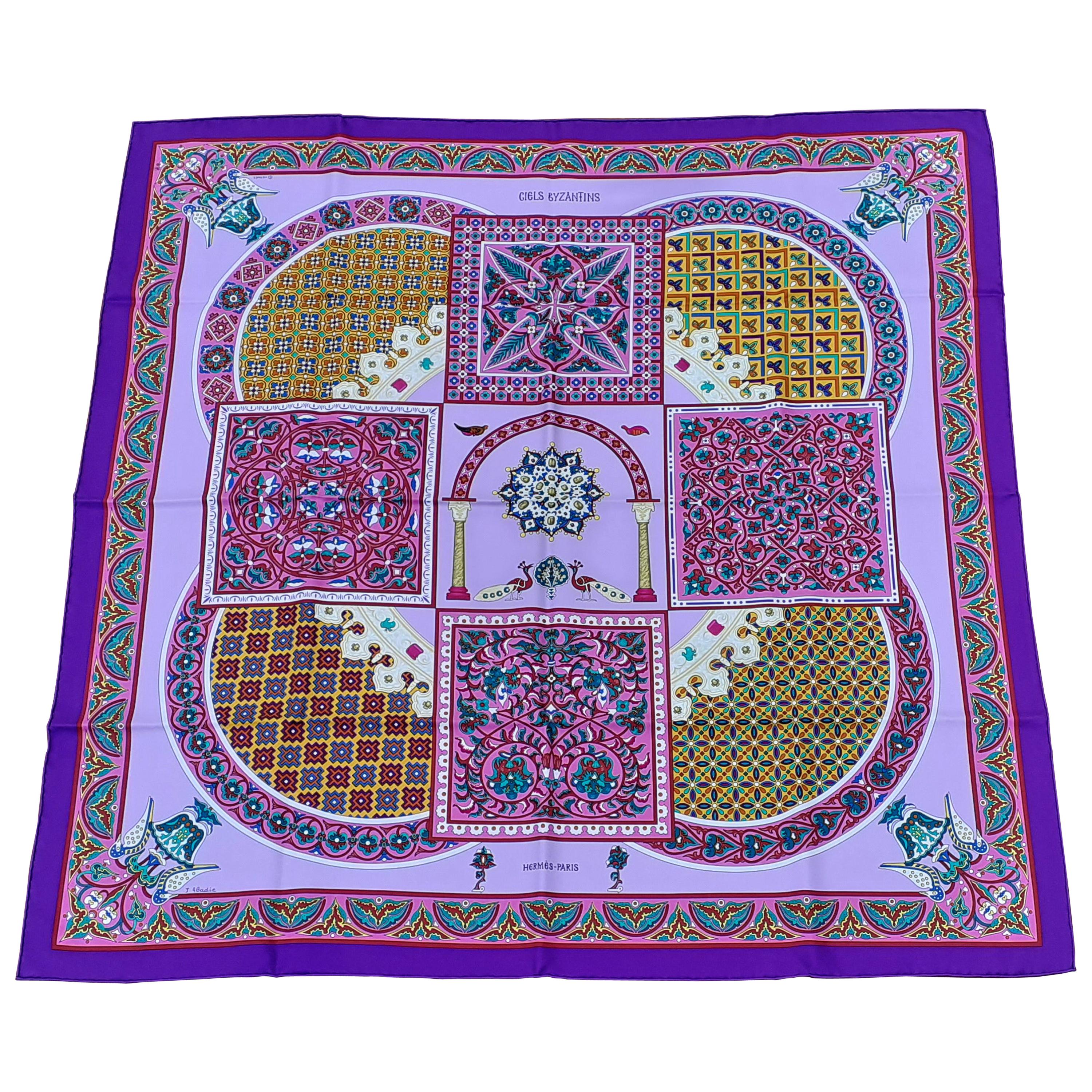 Hermès Silk Scarf Ciels Byzantins Purple Yellow Pink 90 cm 