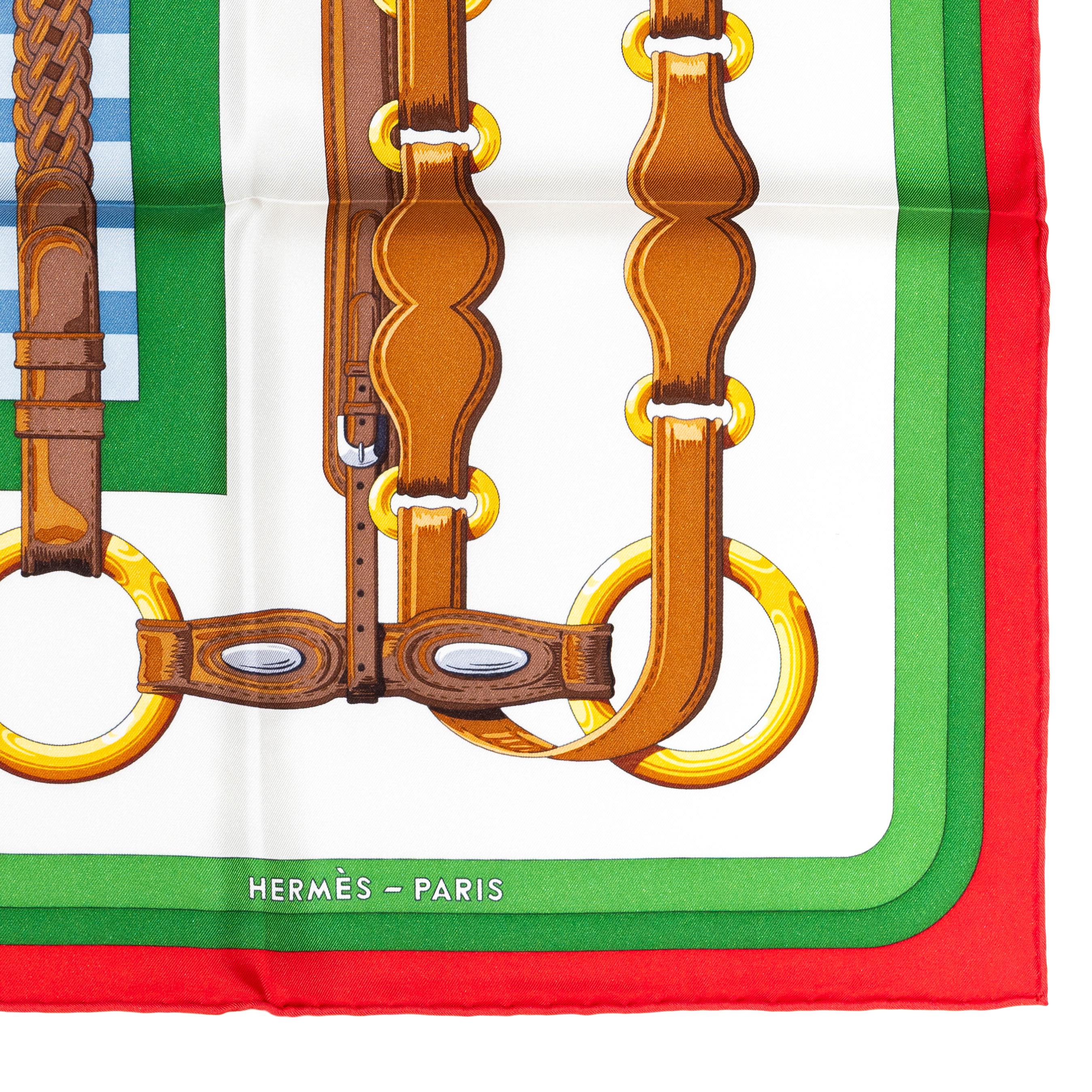 Hermes Seidenschal - Coaching - Rouge - Vert - Blanc - New Store Tag im Angebot 6