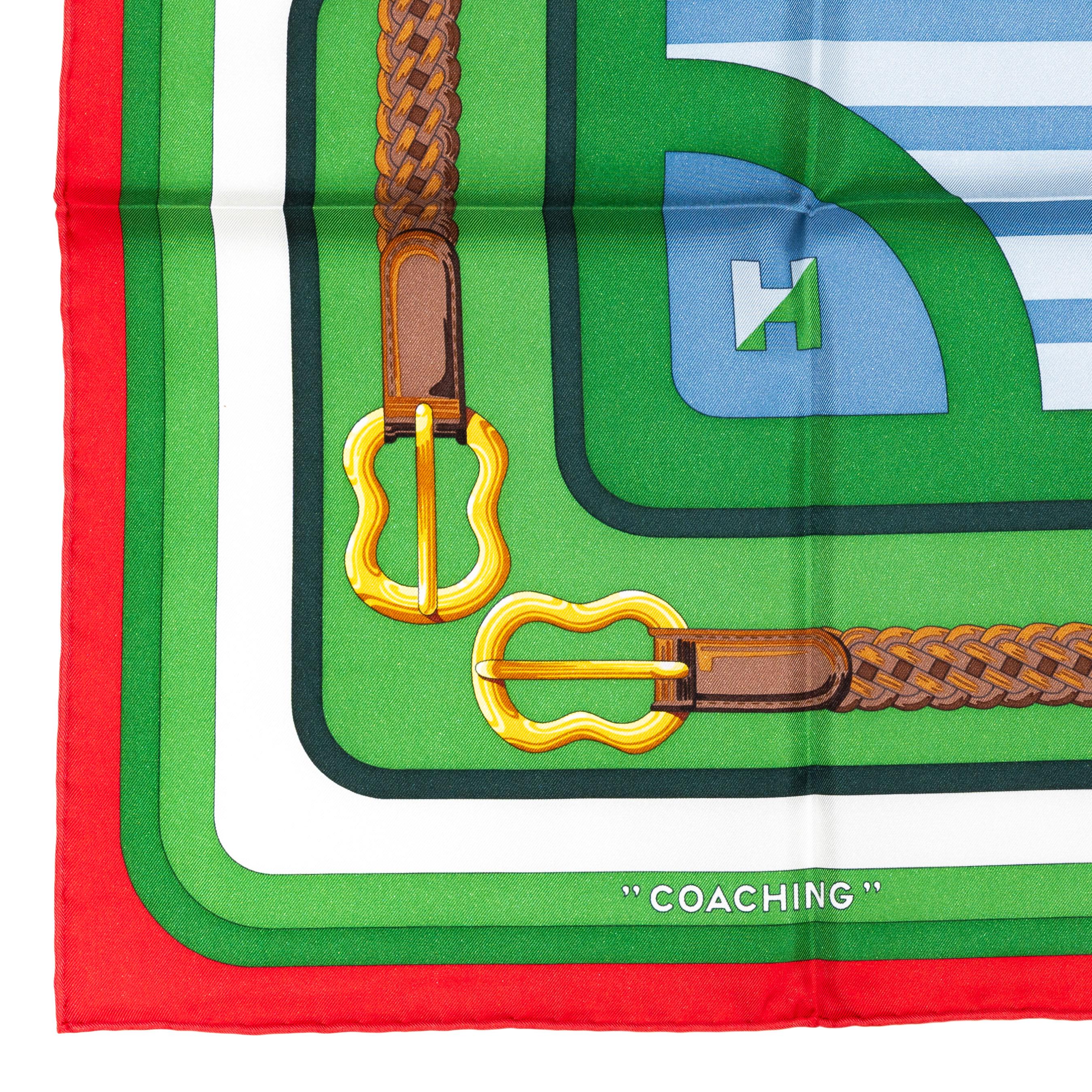Hermes Seidenschal - Coaching - Rouge - Vert - Blanc - New Store Tag im Angebot 4