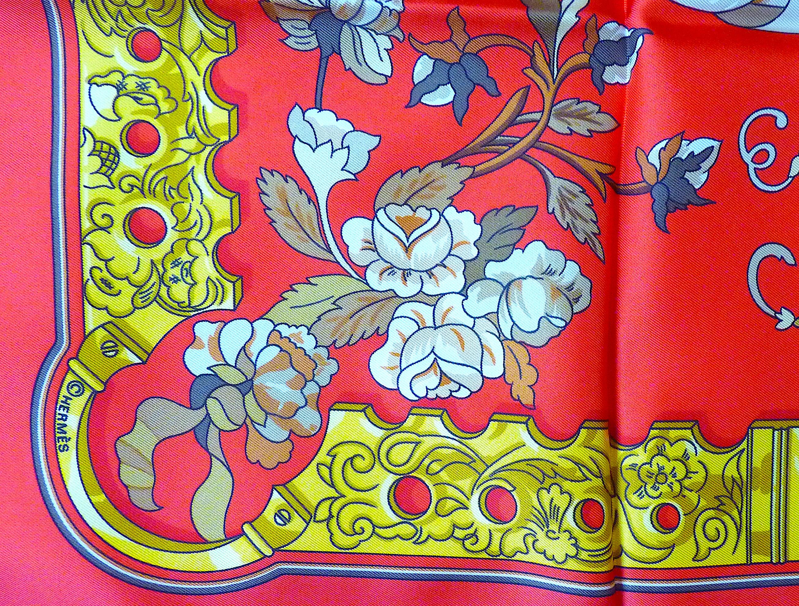 HERMES Silk Scarf Copeaux by Caty Latham, Issued in 1998 In New Condition In CHAMPEAUX-SUR-SARTHE, FR