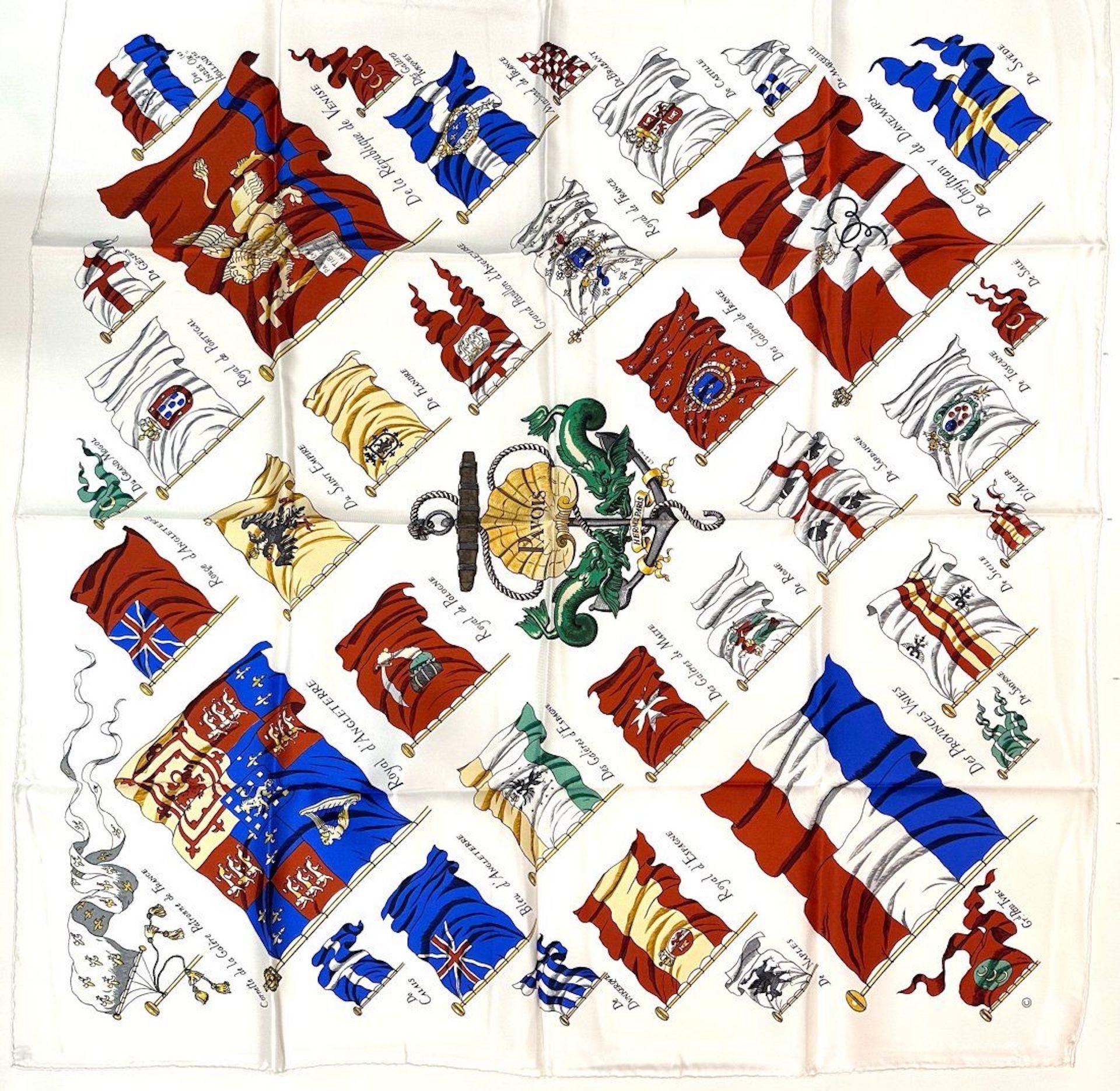 Women's or Men's Hermes Silk Scarf, Cornette De La Galere Patronne de France with box and ribbon For Sale