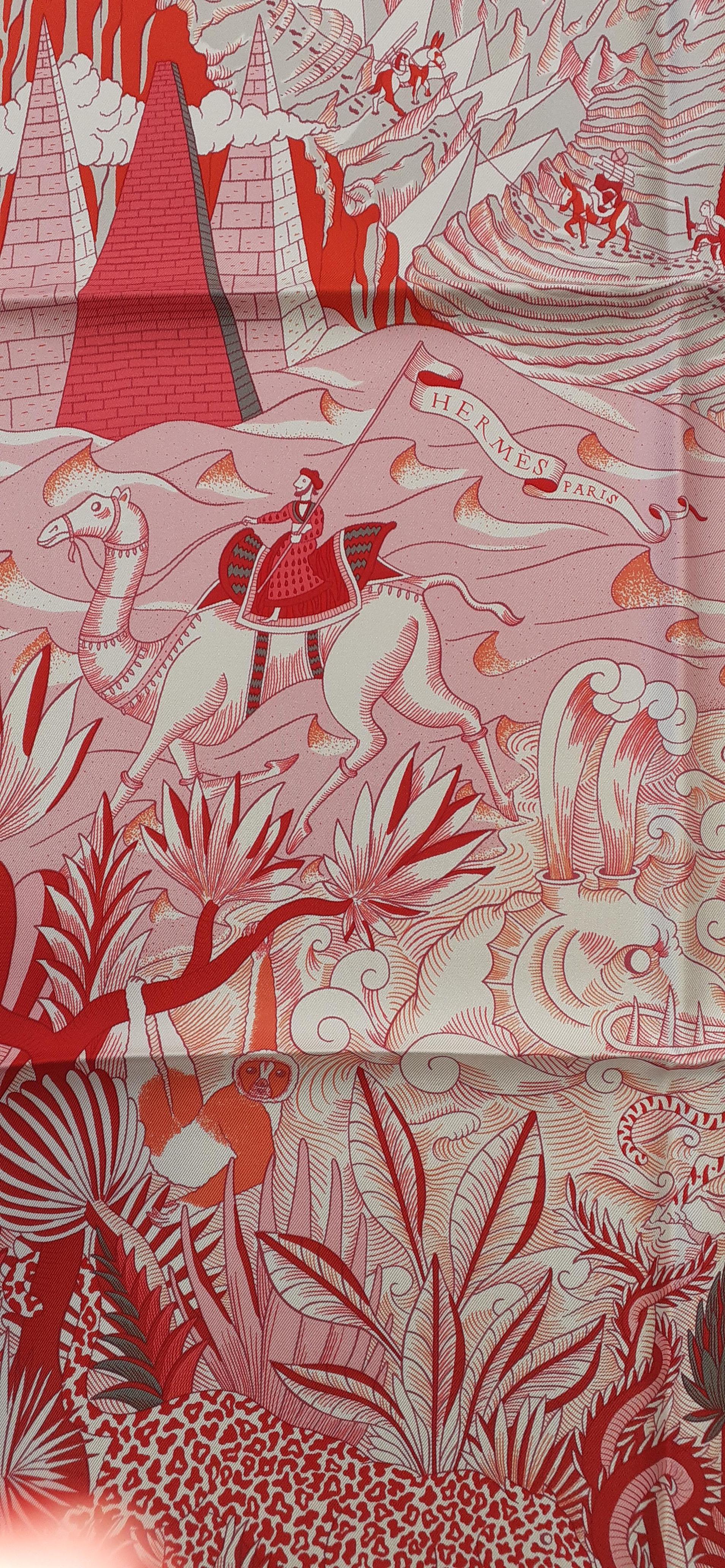 Hermès Silk Scarf Cosmographia Universalis Pink Red White 90 cm For Sale 3