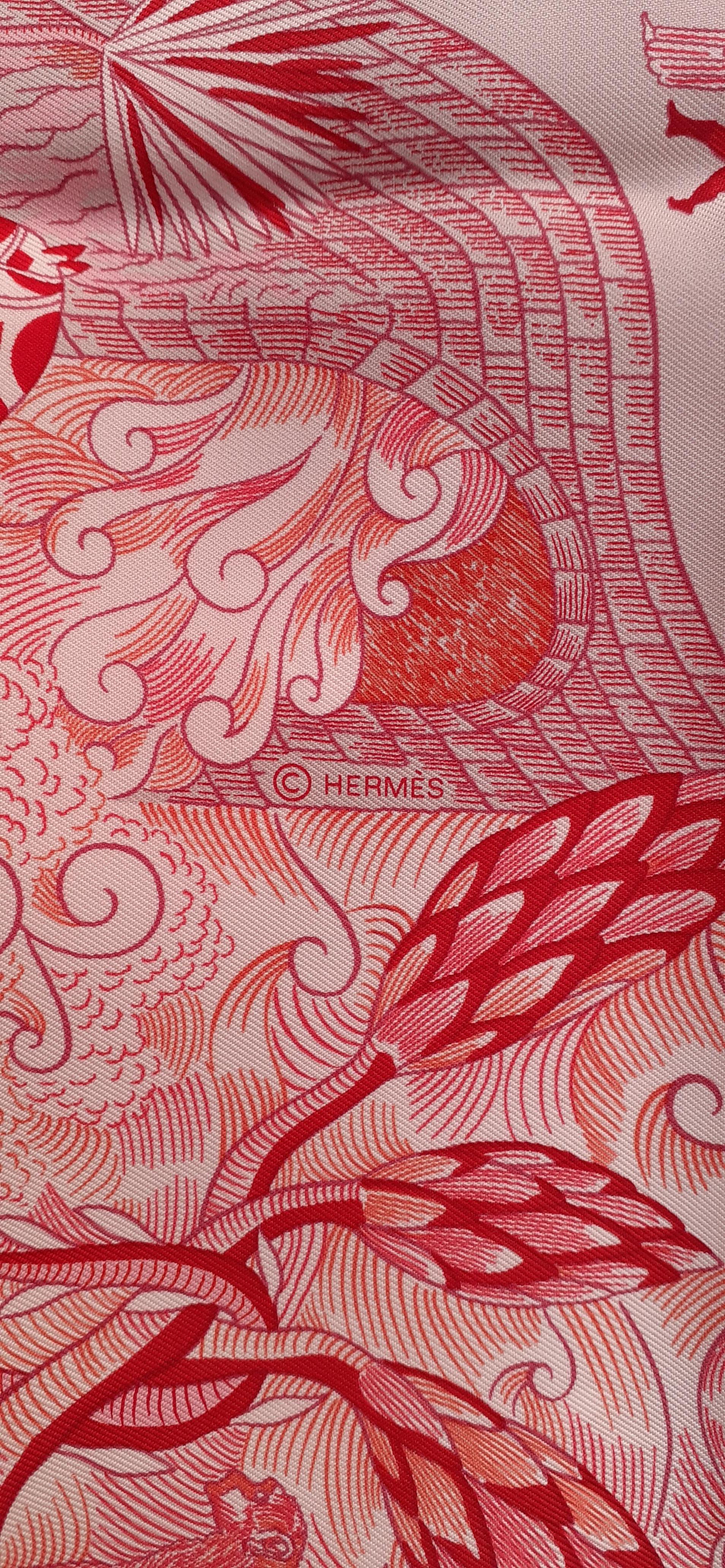 Hermès - Écharpe en soie Cosmographia Universalis rose, rouge et blanche 90 cm en vente 14
