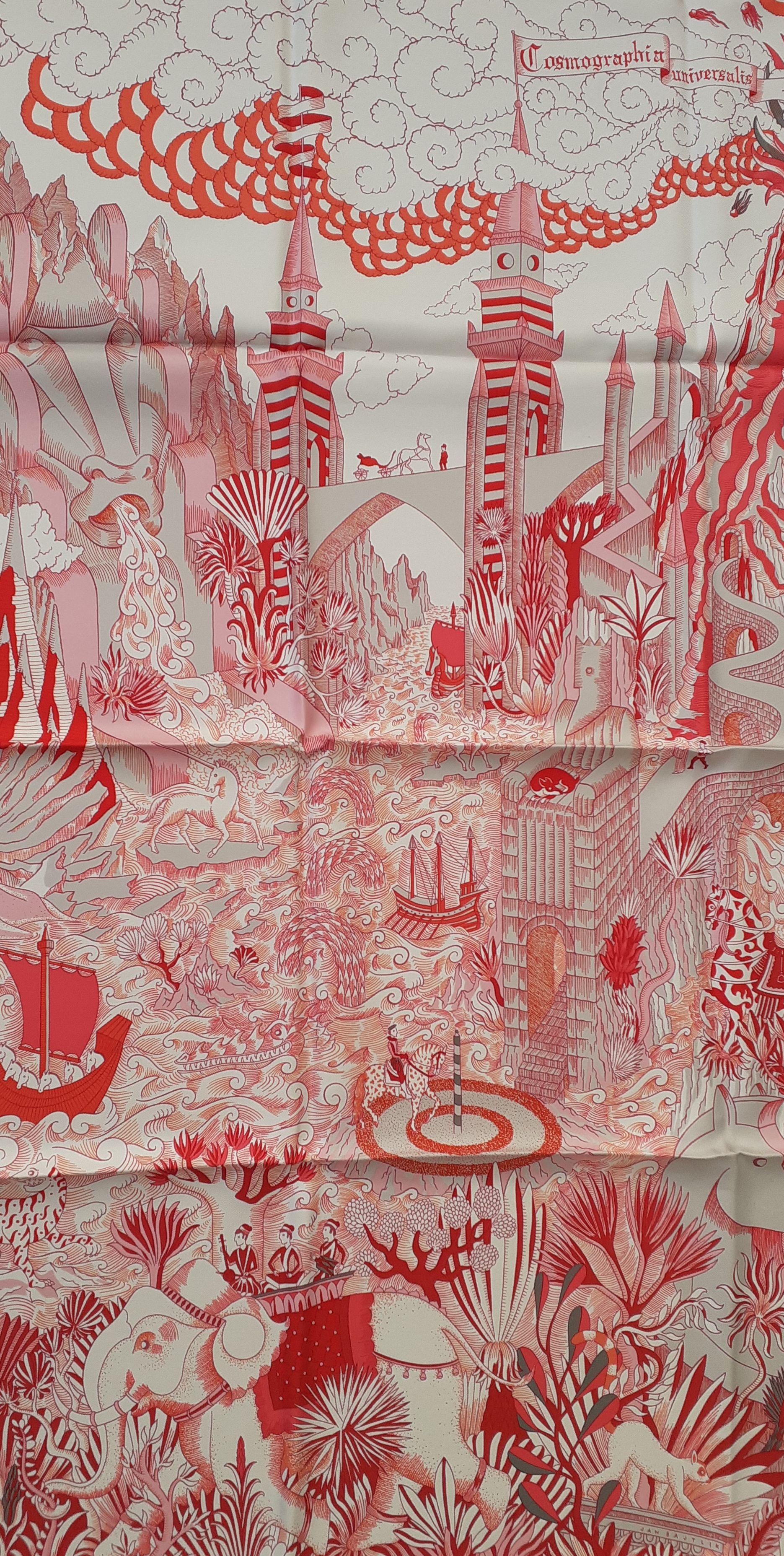 Donna Sciarpa di seta Hermès Cosmographia Universalis Rosa Rosso Bianco 90 cm