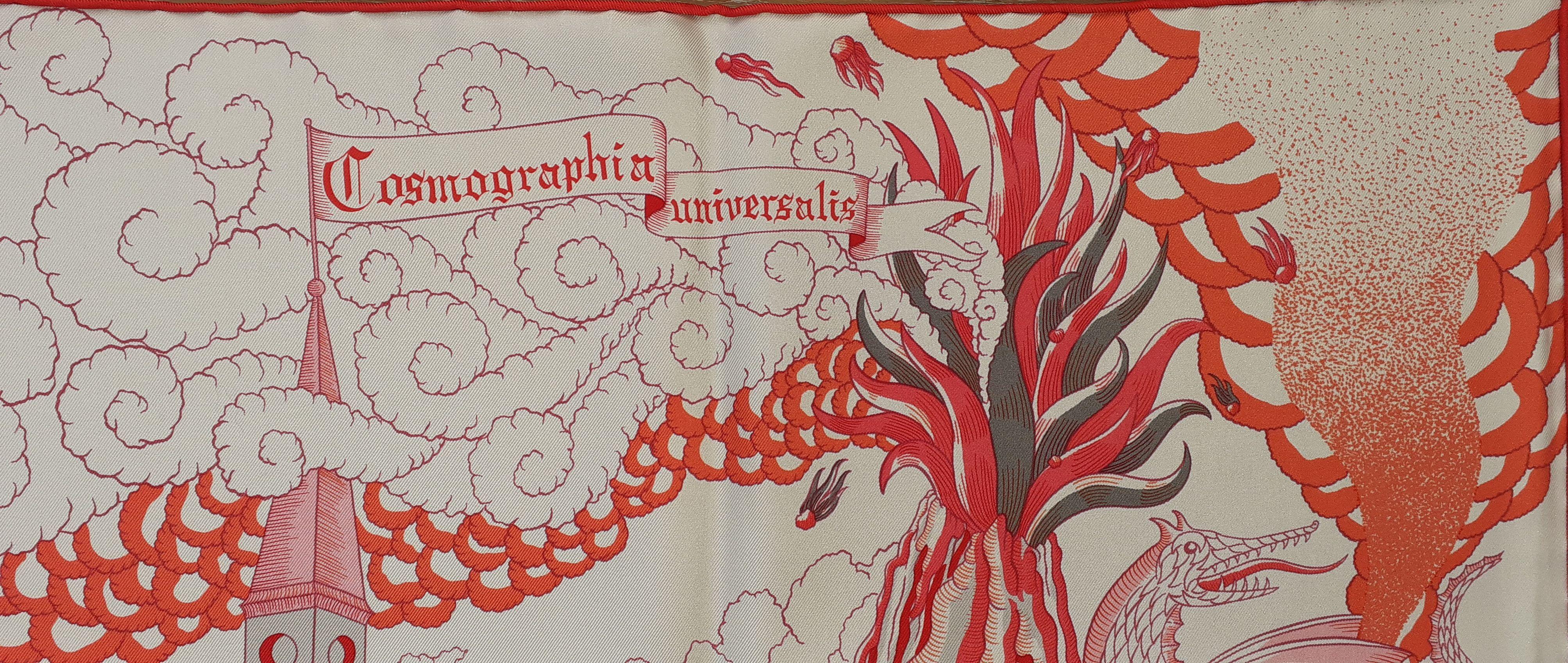 Hermès - Écharpe en soie Cosmographia Universalis rose, rouge et blanche 90 cm en vente 5