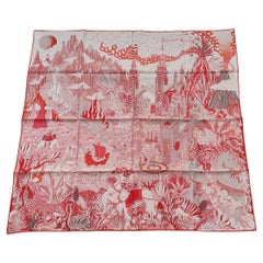 Hermès Silk Scarf Cosmographia Universalis Pink Red White 90 cm