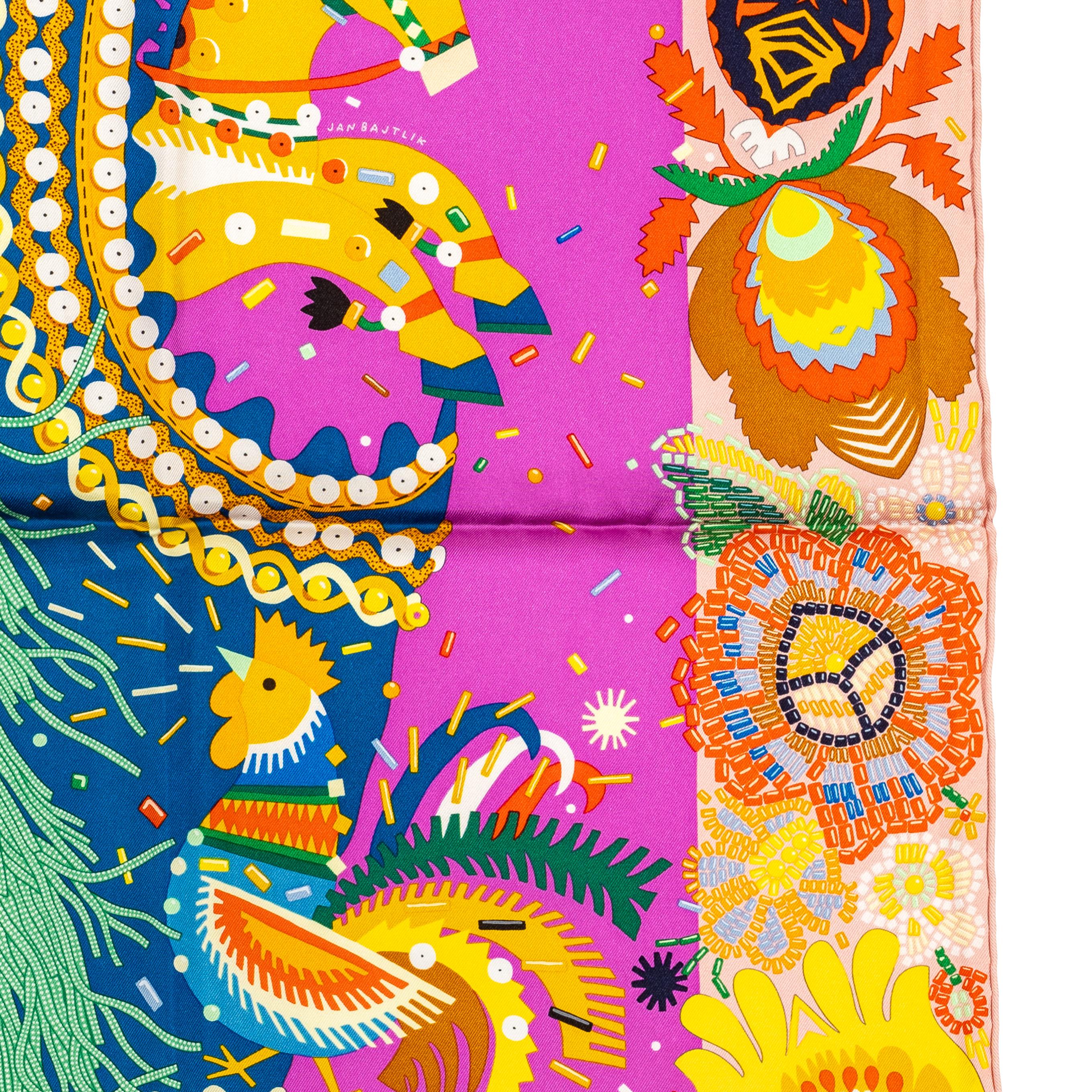 Echarpe en soie Hermes - Costume De Fête - Rose Poudre Cyclamen - New With Tag en vente 6