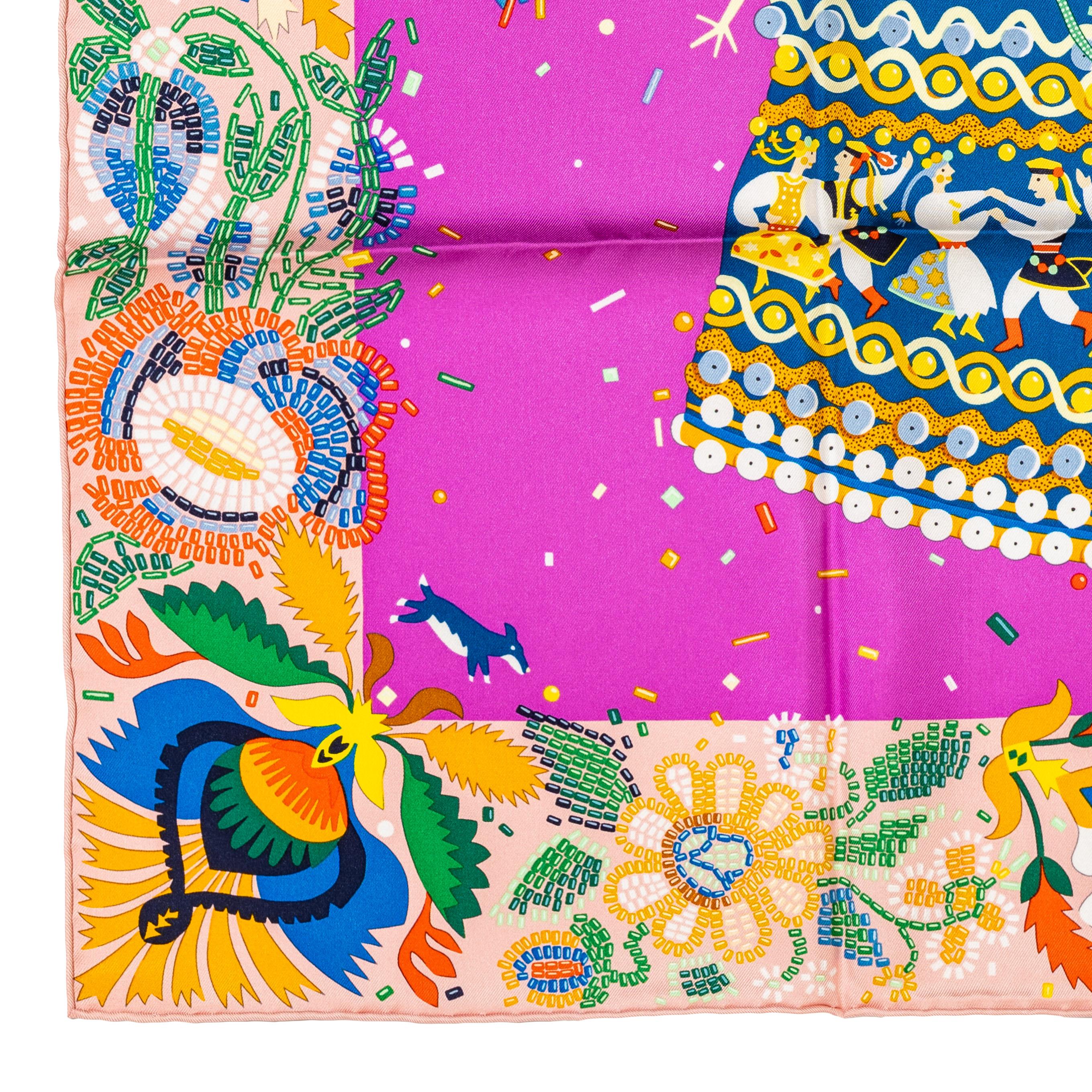 Echarpe en soie Hermes - Costume De Fête - Rose Poudre Cyclamen - New With Tag en vente 7