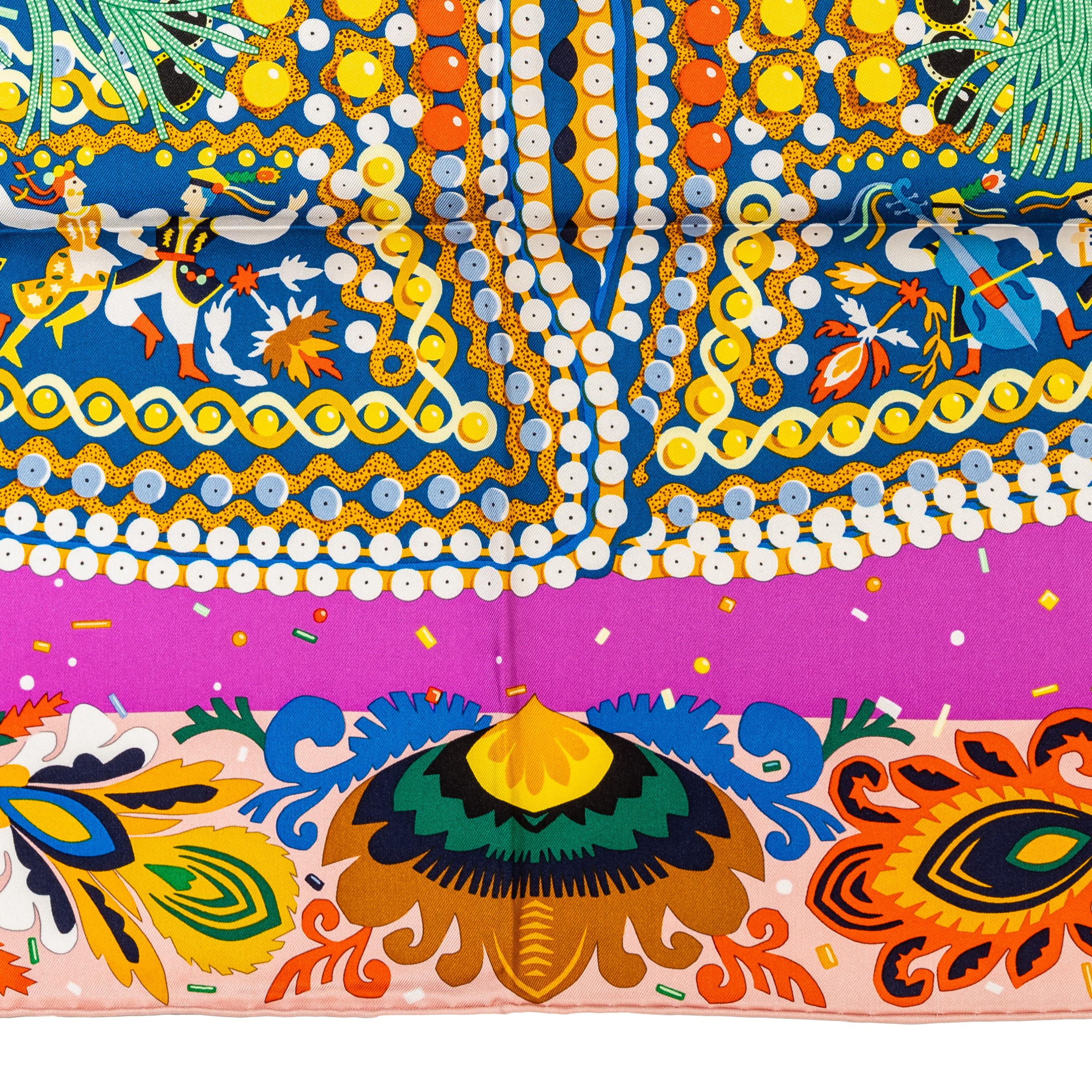 Echarpe en soie Hermes - Costume De Fête - Rose Poudre Cyclamen - New With Tag en vente 8