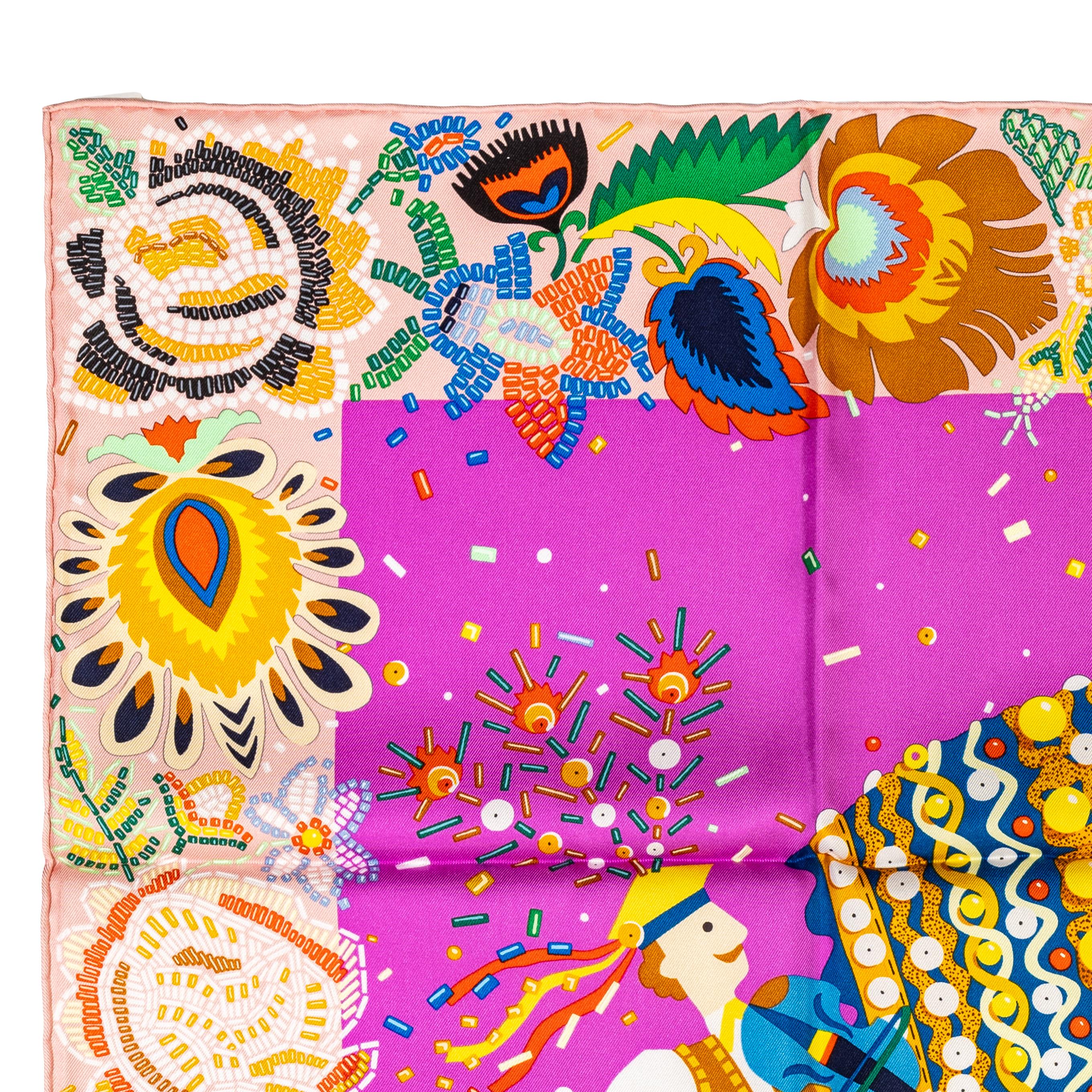 Echarpe en soie Hermes - Costume De Fête - Rose Poudre Cyclamen - New With Tag en vente 1