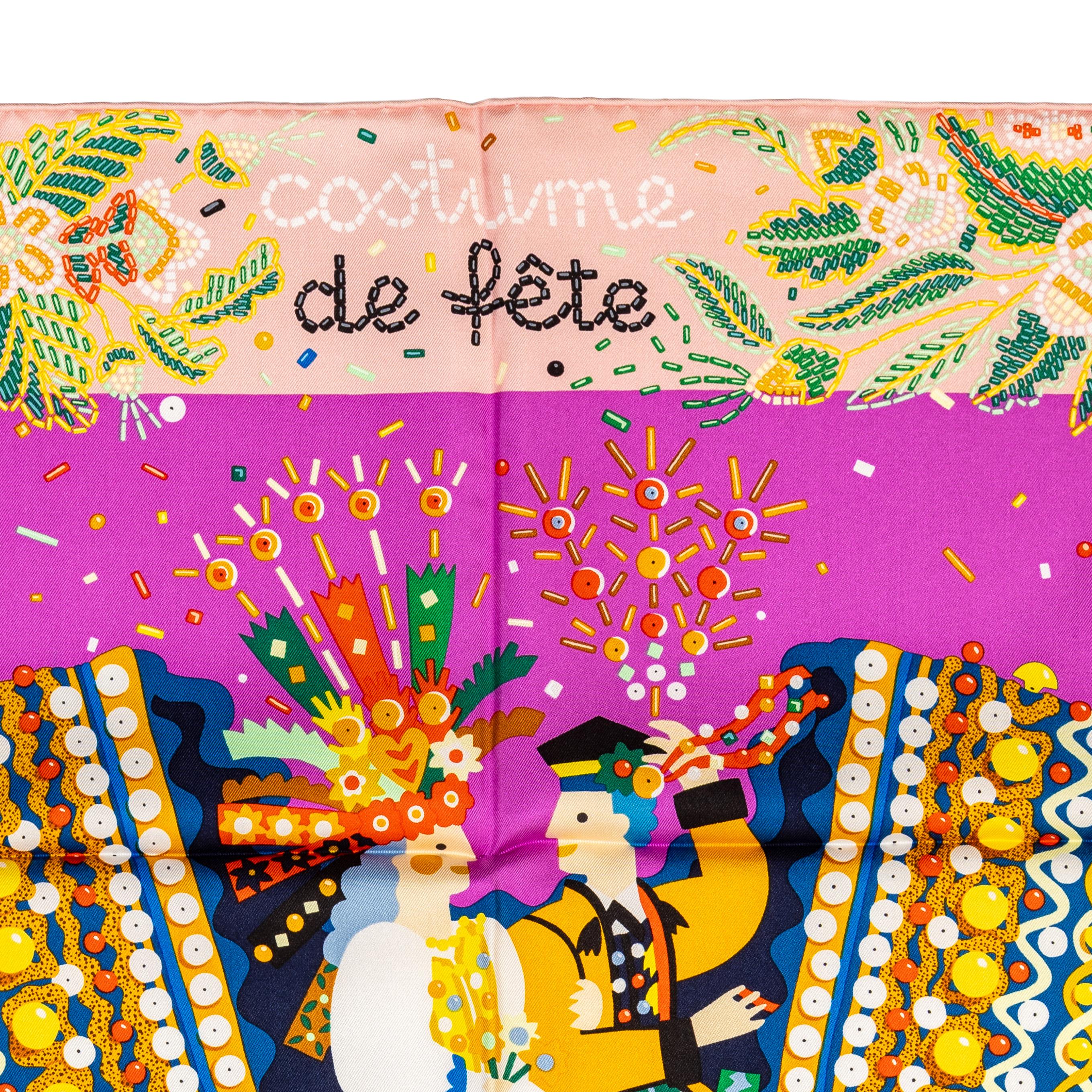 Echarpe en soie Hermes - Costume De Fête - Rose Poudre Cyclamen - New With Tag en vente 2
