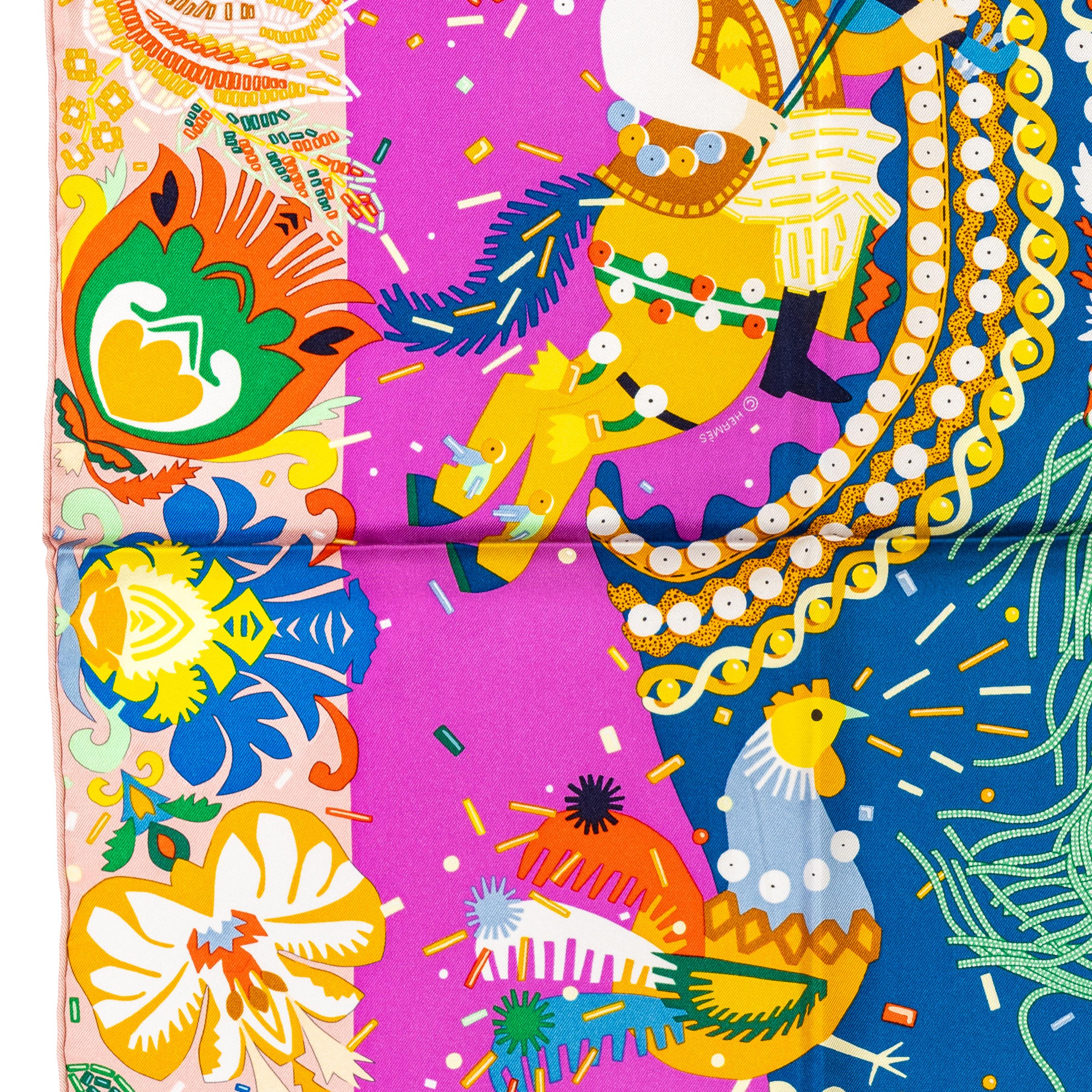 Echarpe en soie Hermes - Costume De Fête - Rose Poudre Cyclamen - New With Tag en vente 4