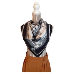 Hermès Silk Scarf Cuillers d'Afrique Caty Latham White Black 90 cm