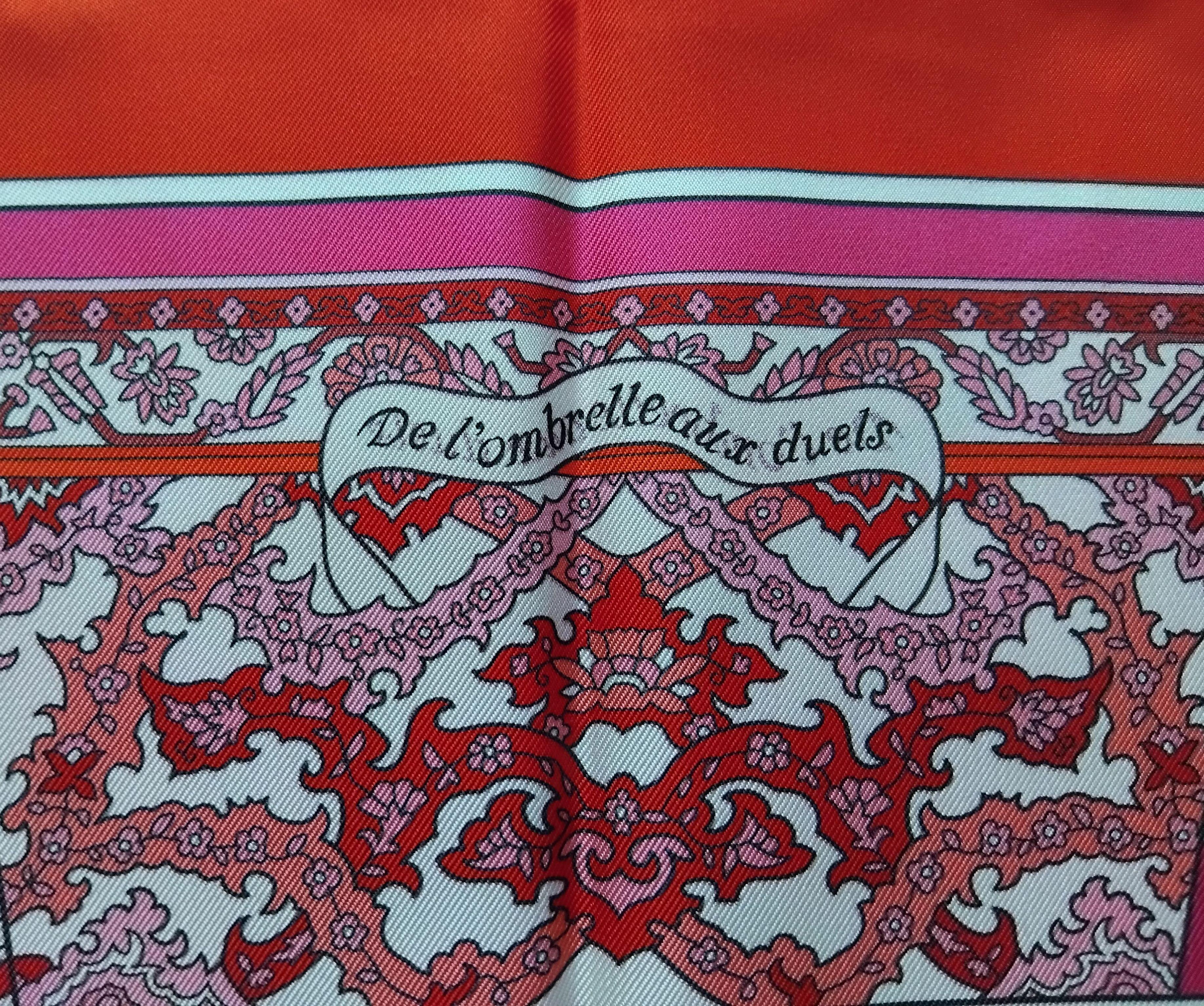 Hermès Silk Scarf De l'Ombrelle Aux Duels Double Face Pierre Marie Red Pink 35' For Sale 7