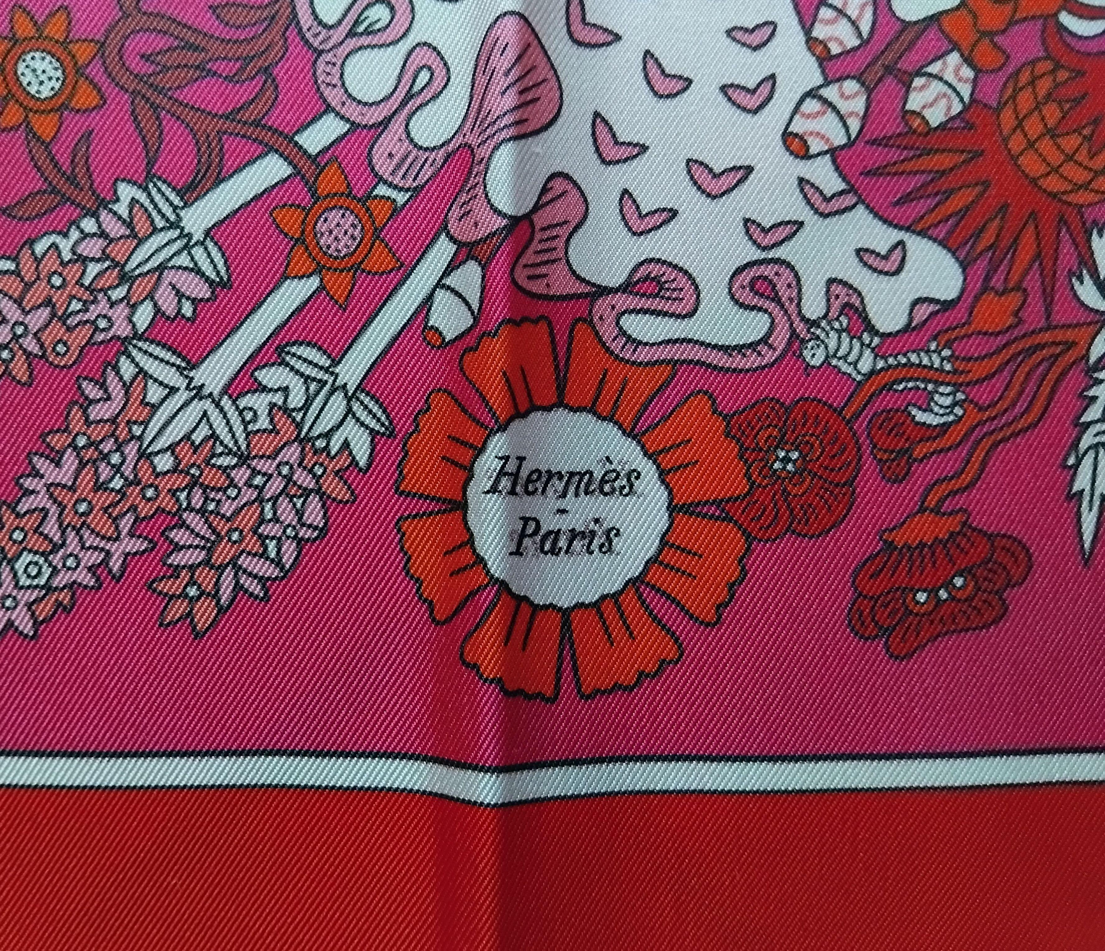 Hermès Silk Scarf De l'Ombrelle Aux Duels Double Face Pierre Marie Red Pink 35' For Sale 3