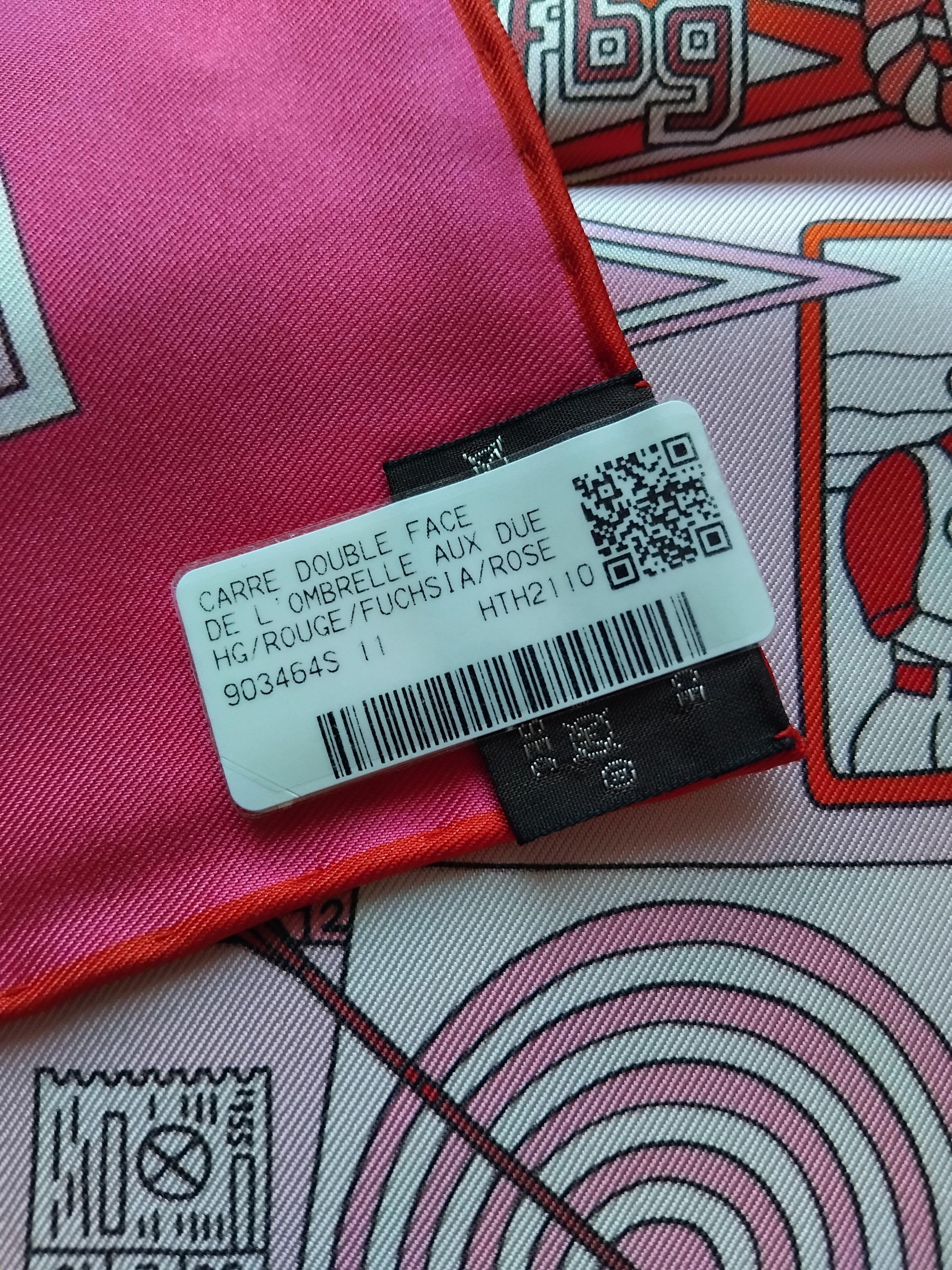 Hermès Silk Scarf De l'Ombrelle Aux Duels Double Face Pierre Marie Red Pink 35' For Sale 6