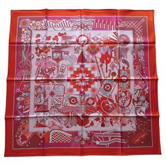Hermès Pañuelo de Seda De l'Ombrelle Aux Duels Doble Cara Pierre Marie Rojo Rosa 35'