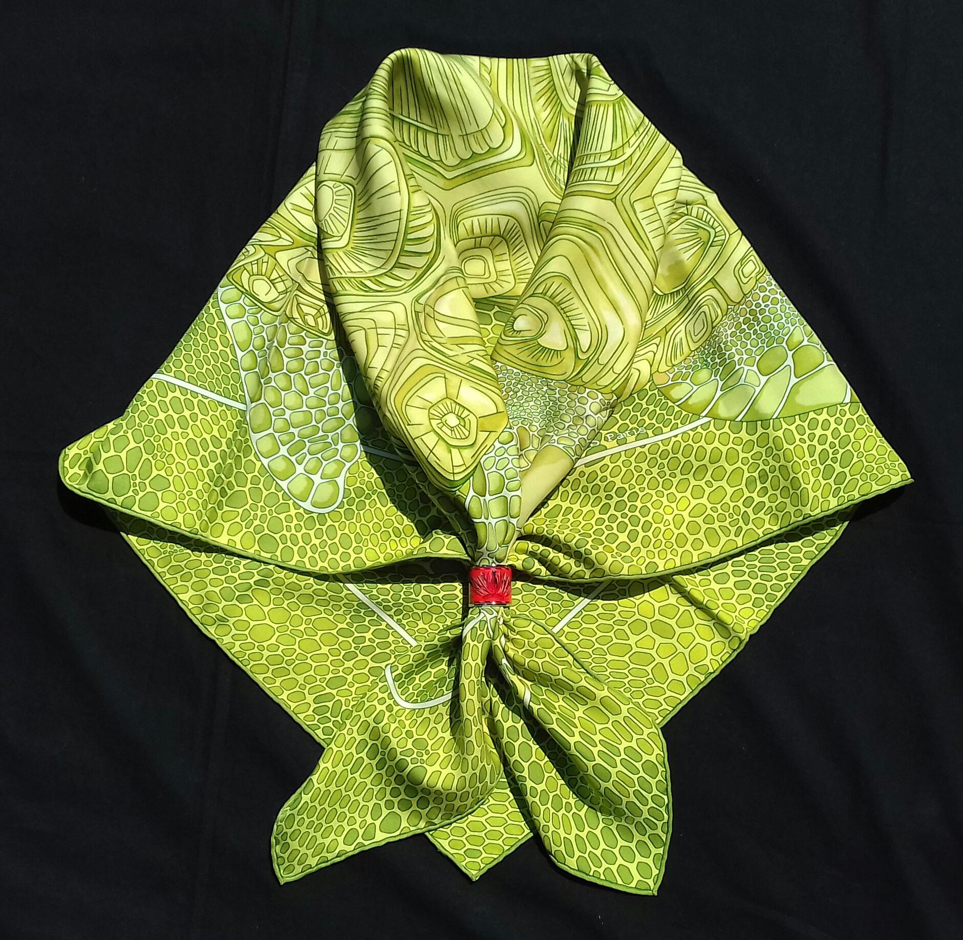 Hermès Silk Scarf De Madras A Zakynthos Turtle Anise Green 35 inches 12
