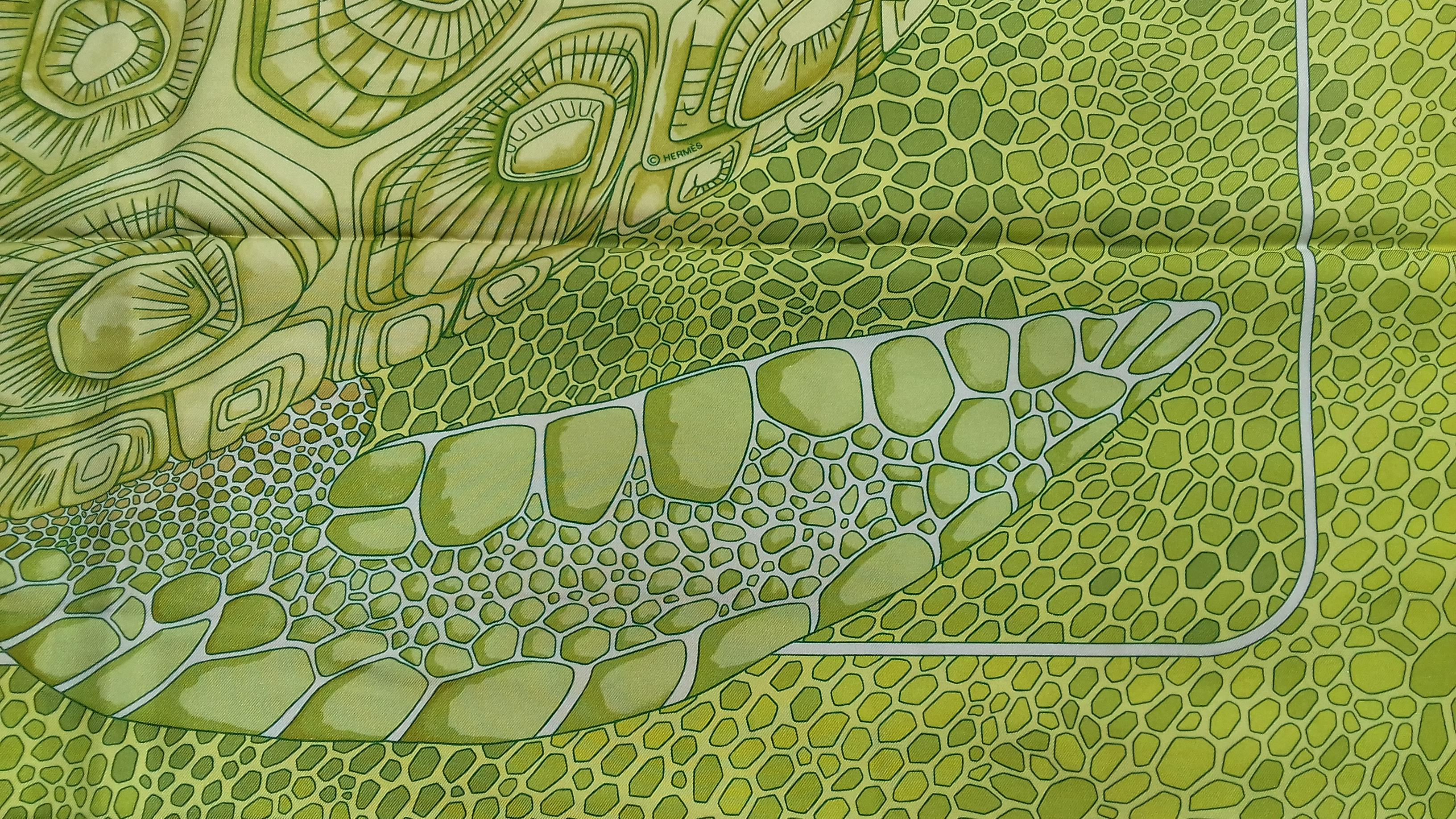 Hermès Silk Scarf De Madras A Zakynthos Turtle Anise Green 35 inches 2