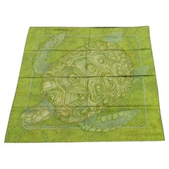 Hermès Silk Scarf De Madras A Zakynthos Turtle Anise Green 35 inches