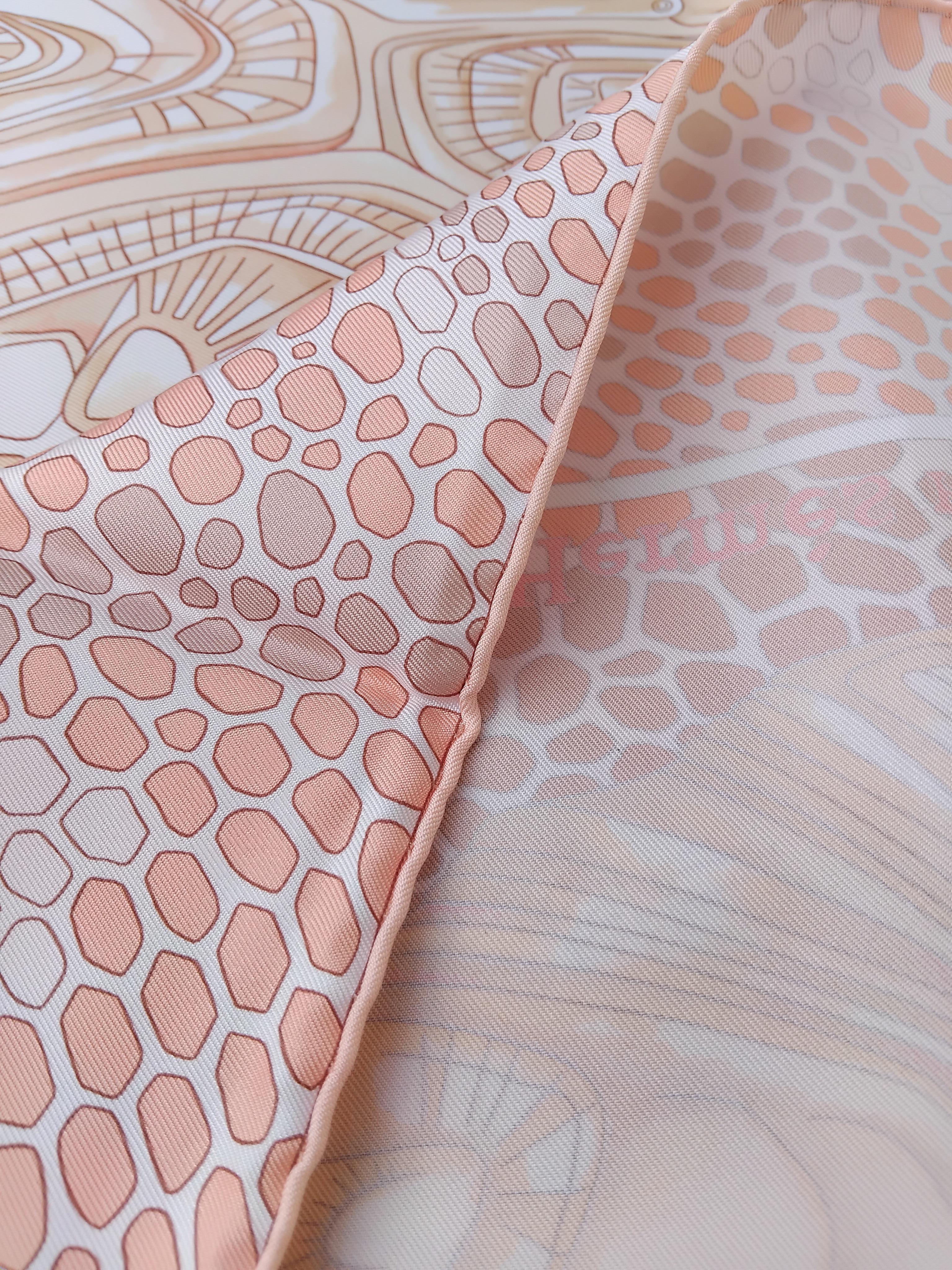 Hermès Silk Scarf De Madras A Zakynthos Turtle Pink Beige 35 inches For Sale 7
