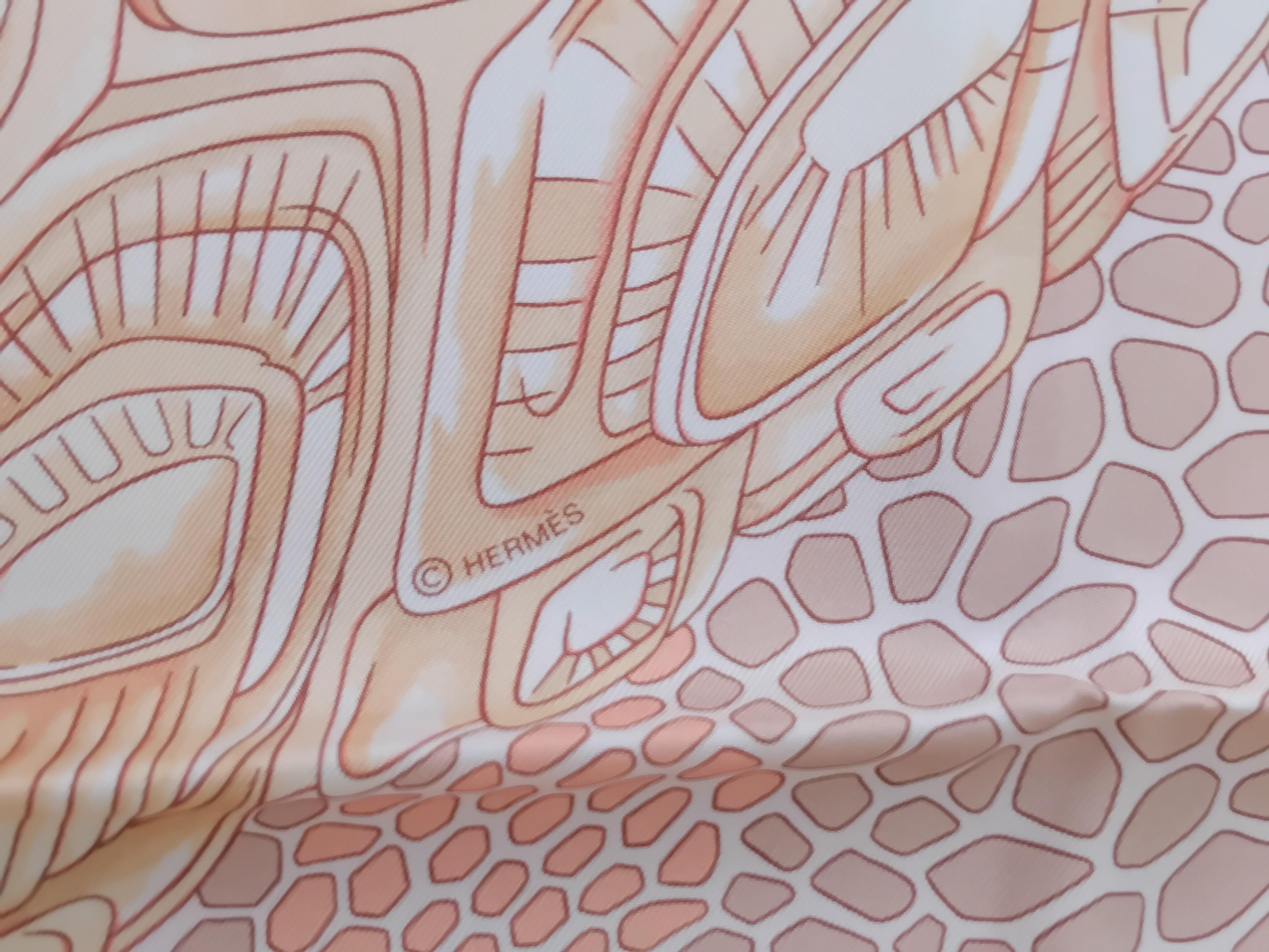 Hermès Silk Scarf De Madras A Zakynthos Turtle Pink Beige 35 inches For Sale 9