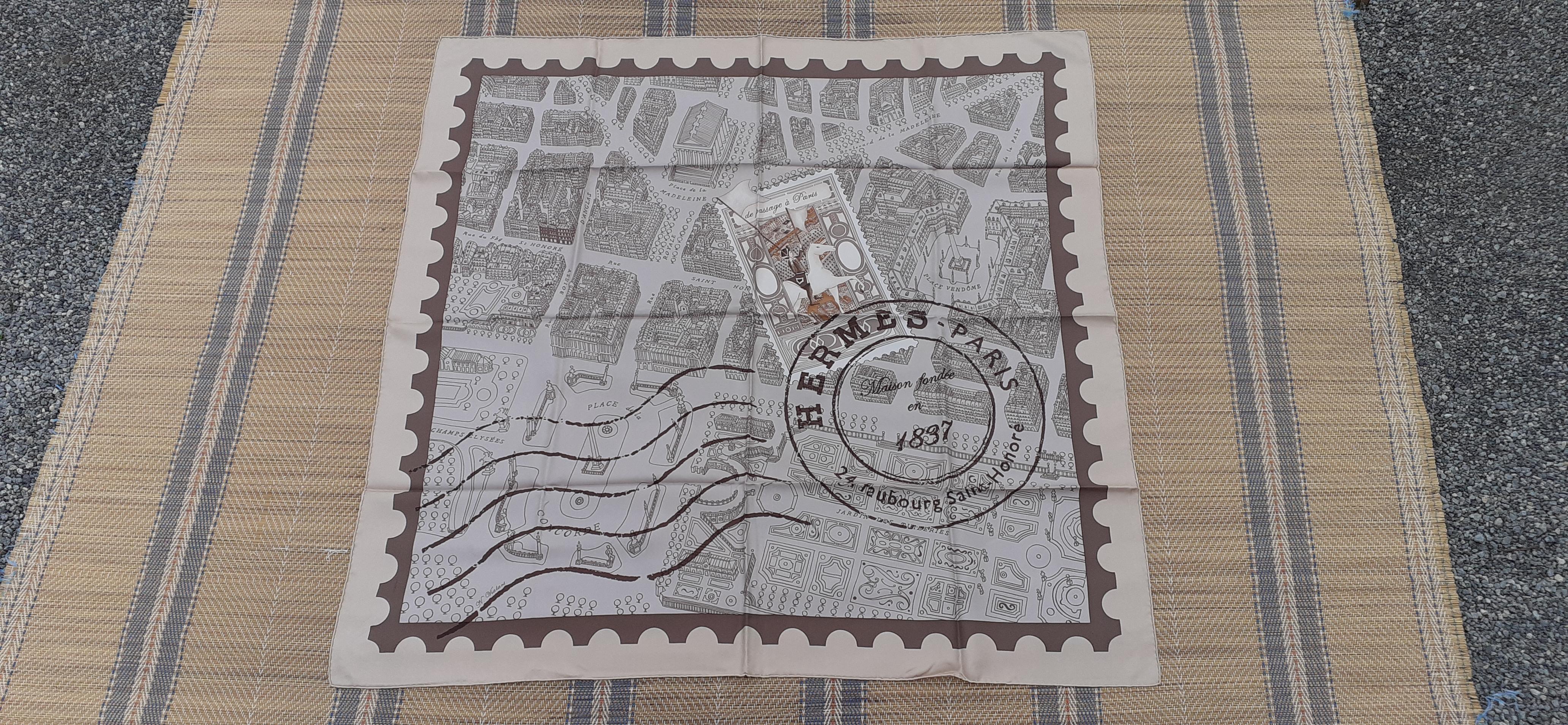 Hermès Silk Scarf De Passage A Paris Nathalie Vialars Beige Brown 35 inches 5