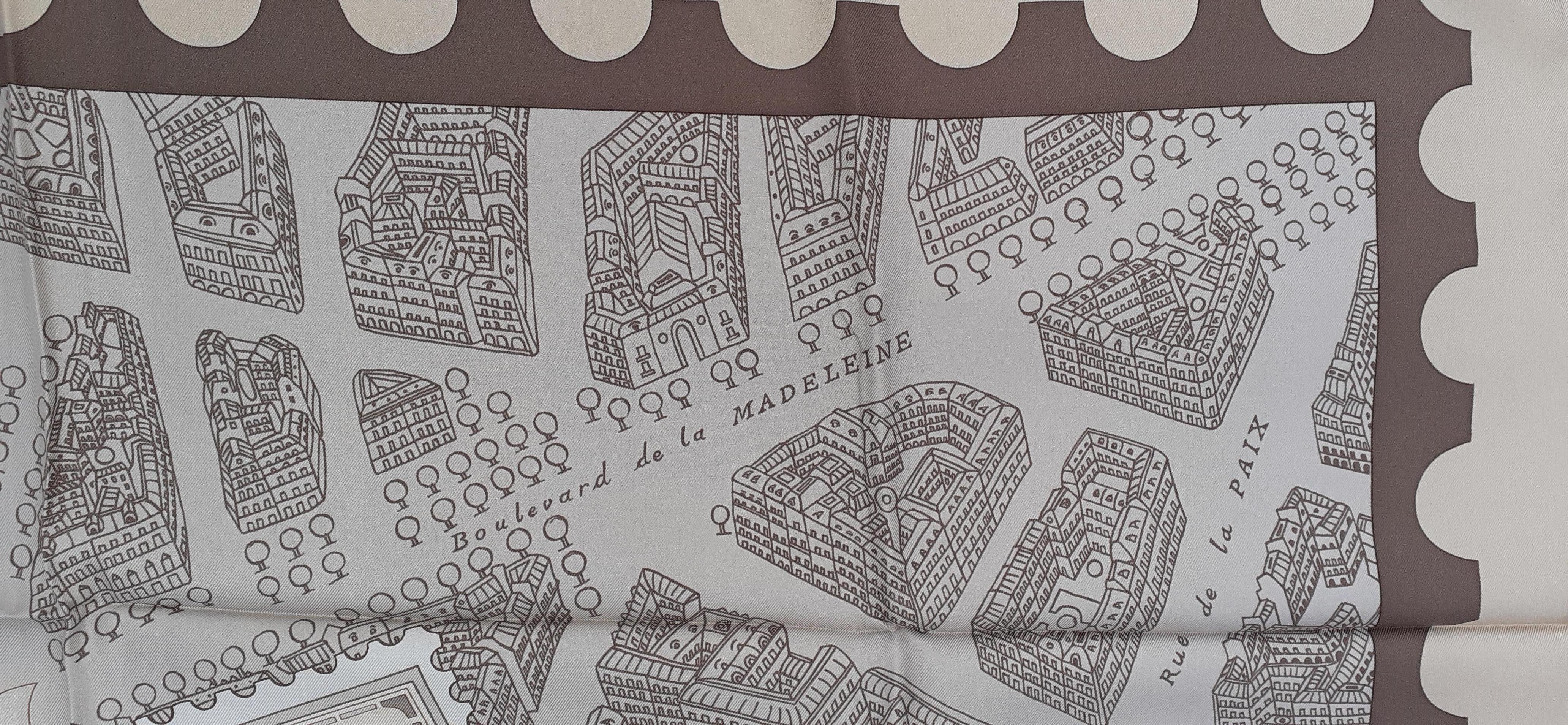 Hermès Silk Scarf De Passage A Paris Nathalie Vialars Beige Brown 35 inches 7