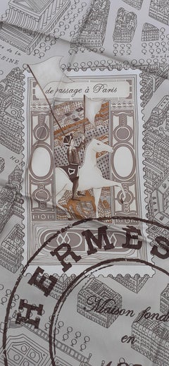 Hermès Silk Scarf De Passage A Paris Nathalie Vialars Beige Brown 35 inches