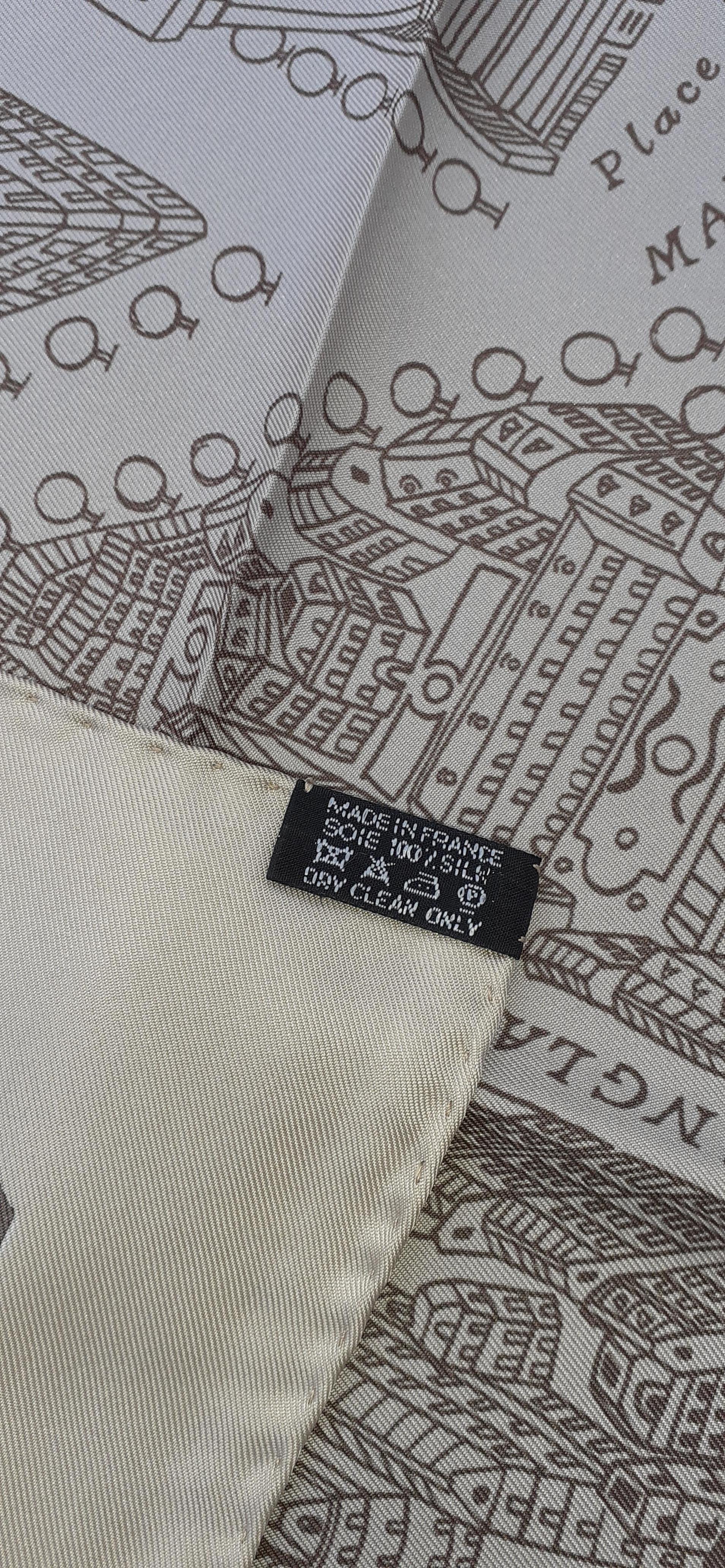 Hermès Silk Scarf De Passage A Paris Nathalie Vialars Beige Brown 35 inches 3