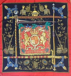 Foulard en soie Hermès "Dieu Et Mon Droit" 1977