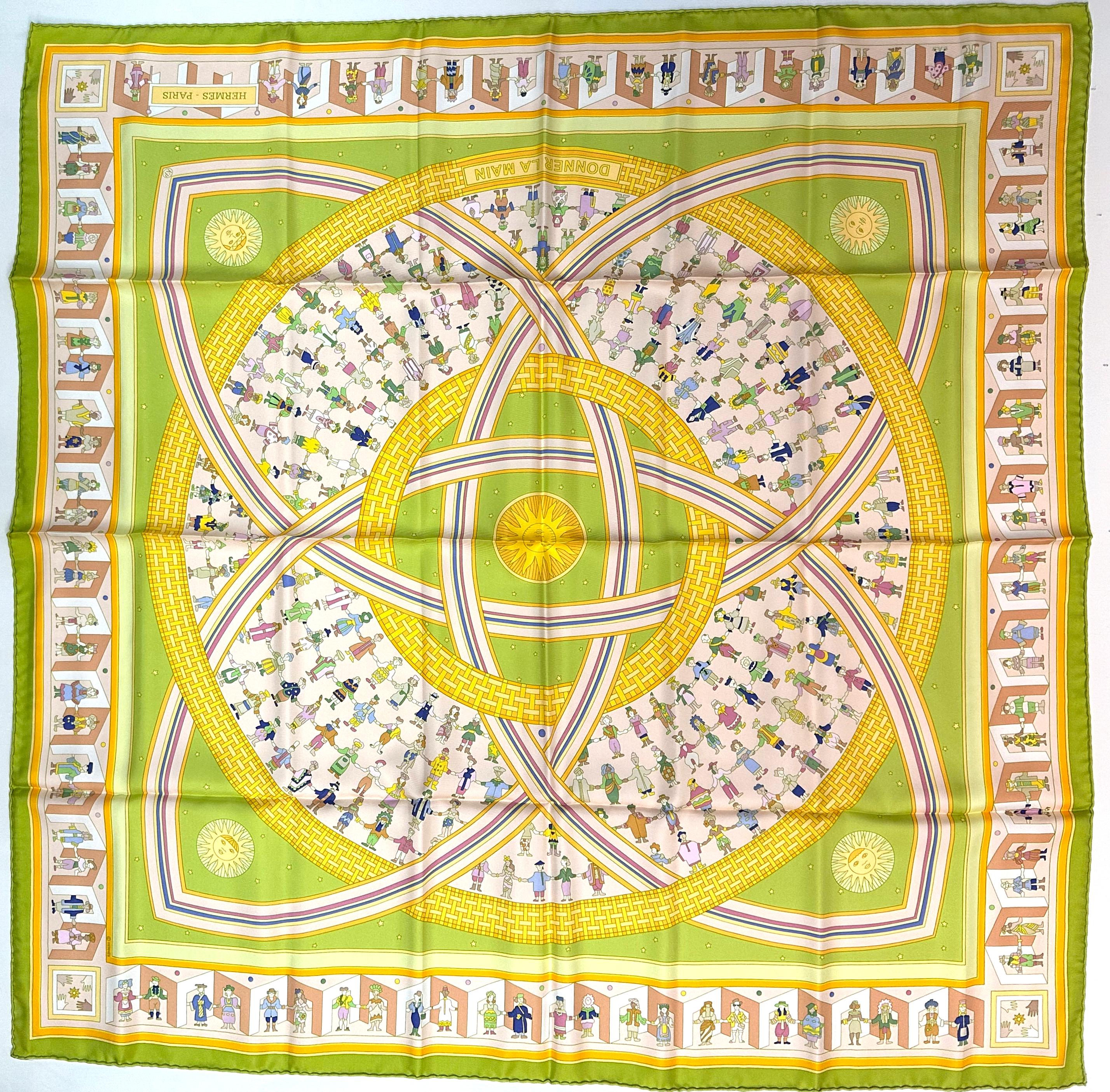 Hermes Silk Scarf, Donner La Main In Good Condition For Sale In West Palm Beach, FL