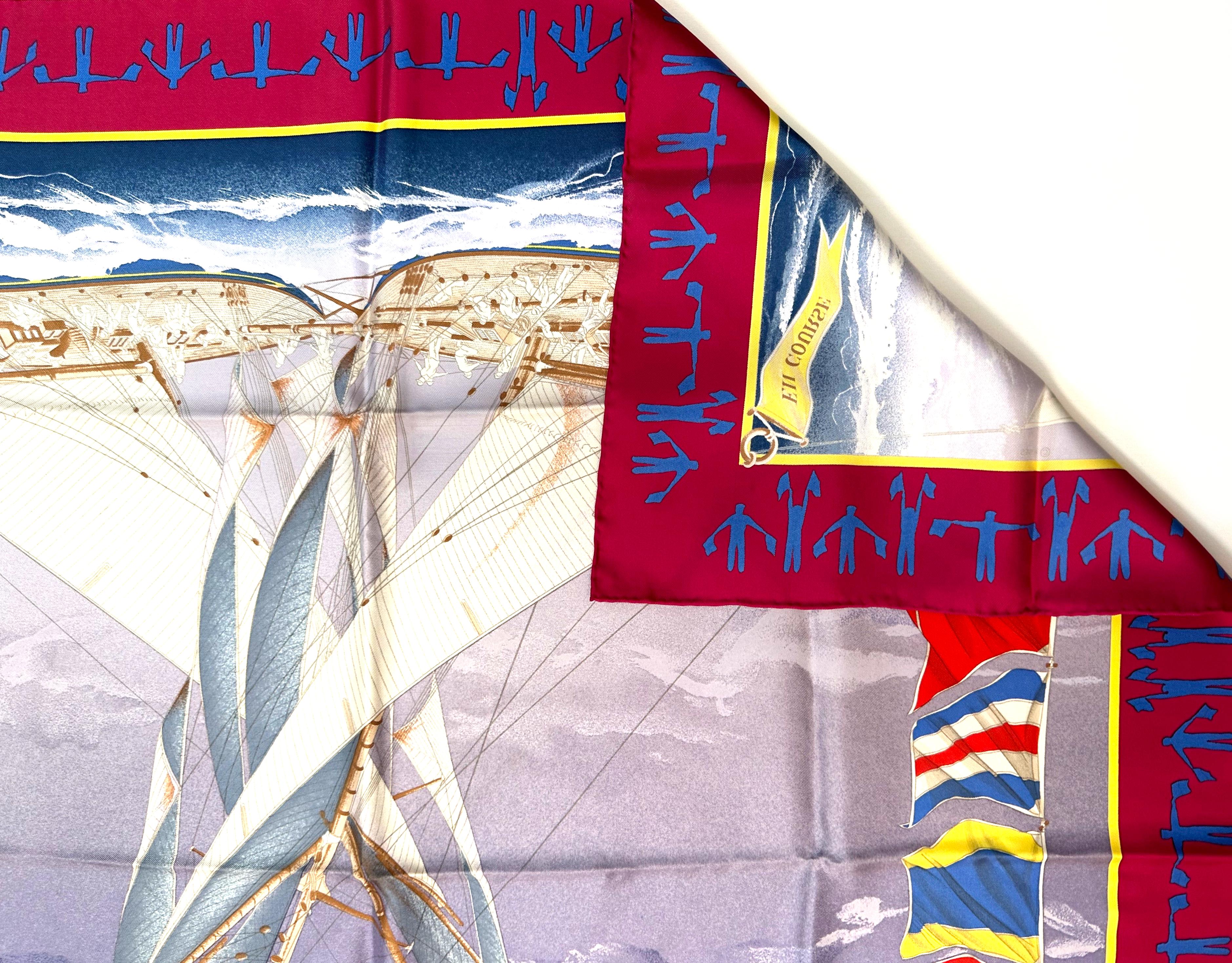 Brown Hermes Silk Scarf, En Course For Sale