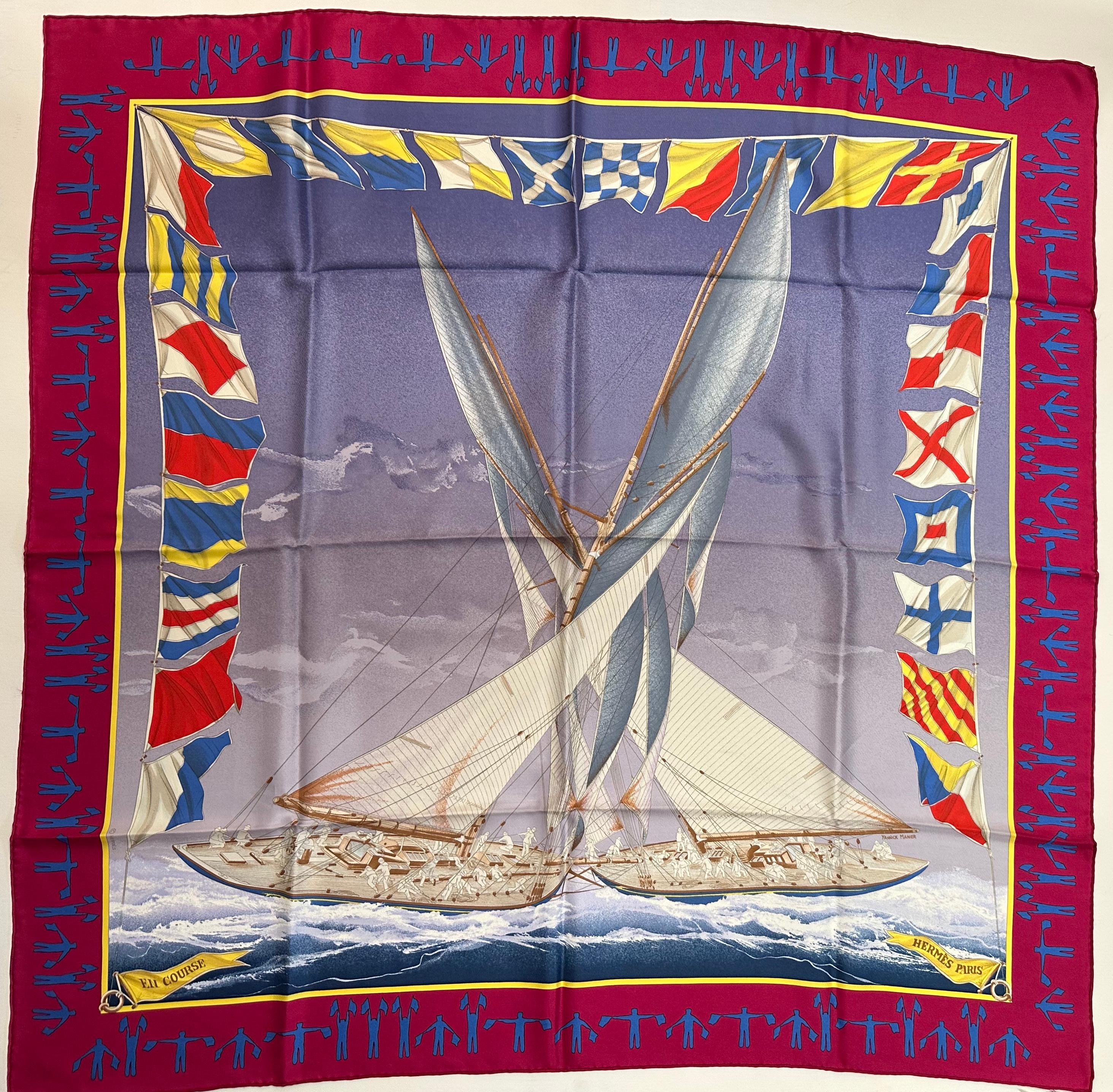Hermes Silk Scarf, En Course In Good Condition For Sale In West Palm Beach, FL