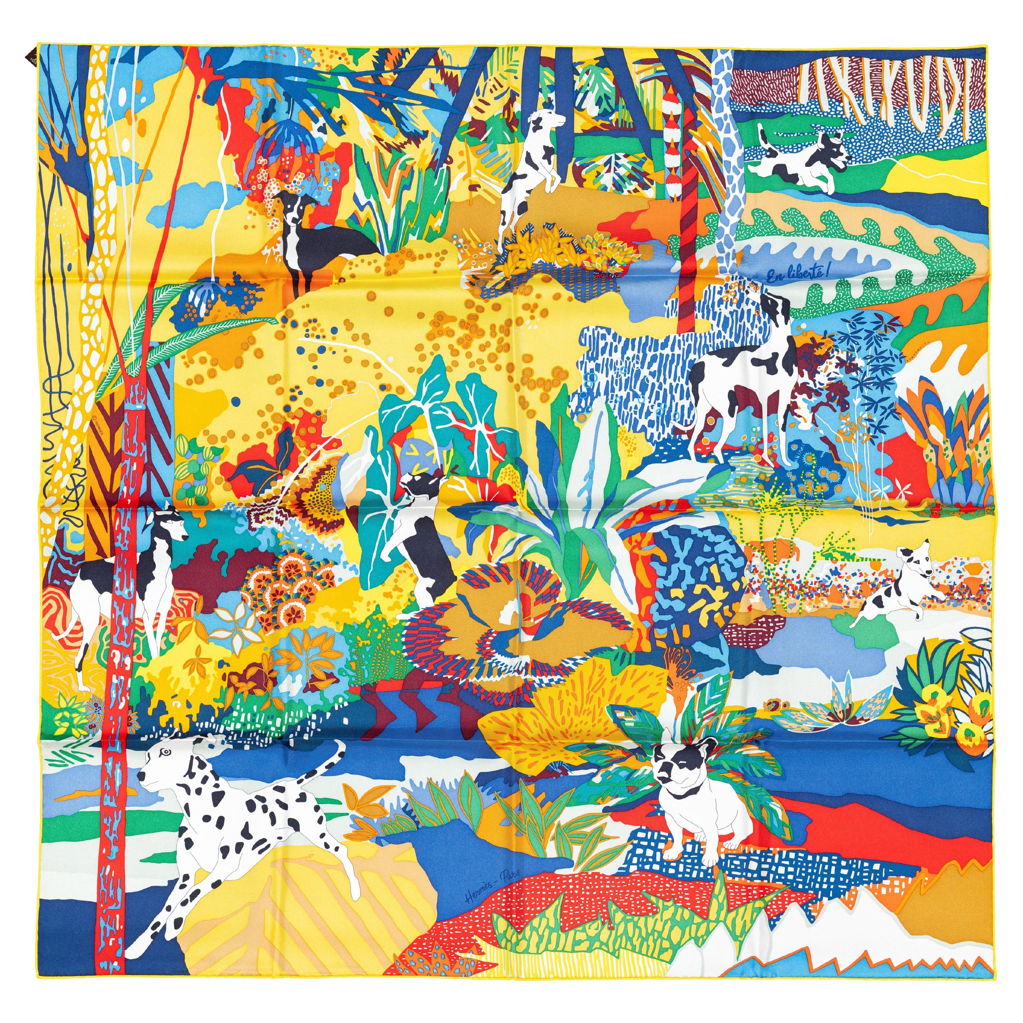 Hermes Silk Scarf En Liberté – Jaune Soleil Vert - New / Store Tag For Sale