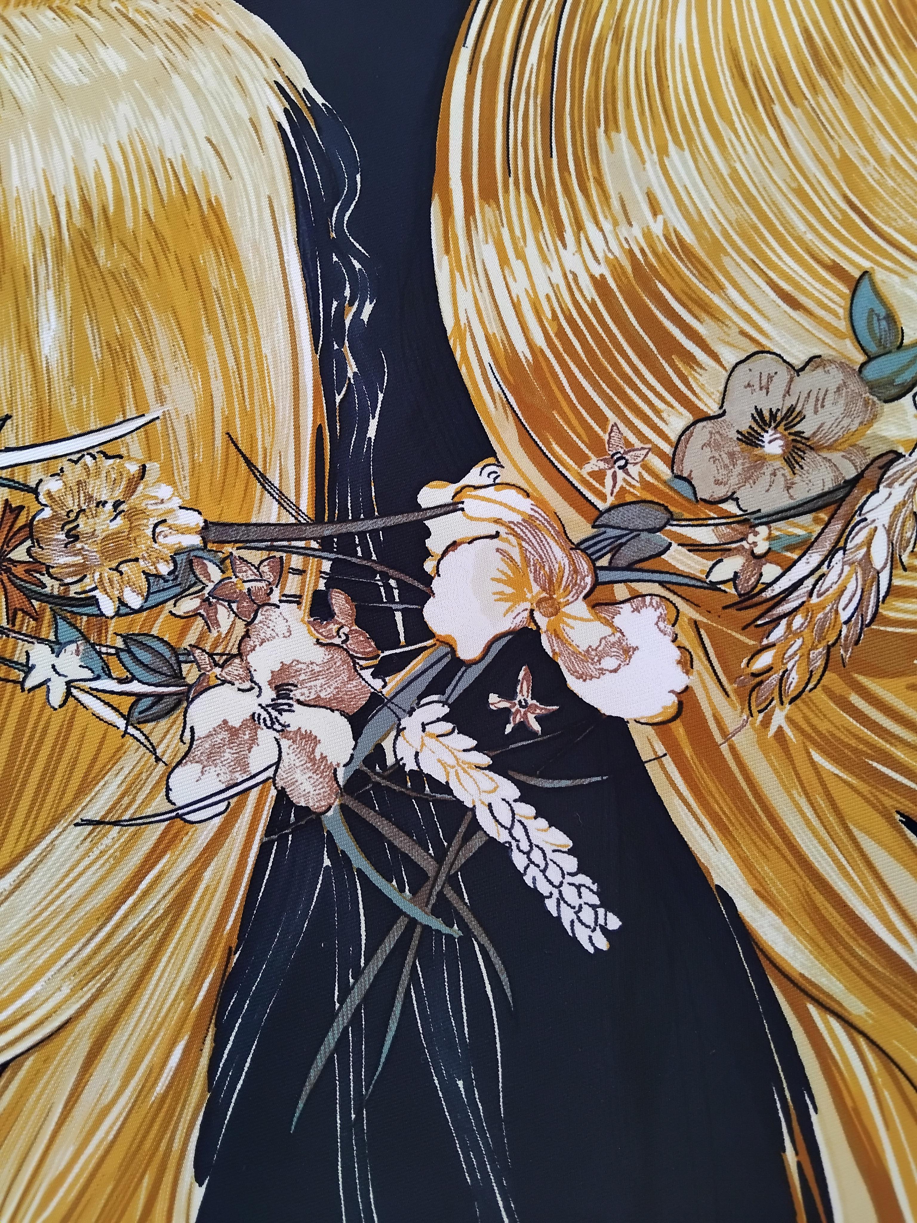 Hermès Silk Scarf Eva by Philippe Dumas Black 90 cm For Sale 6