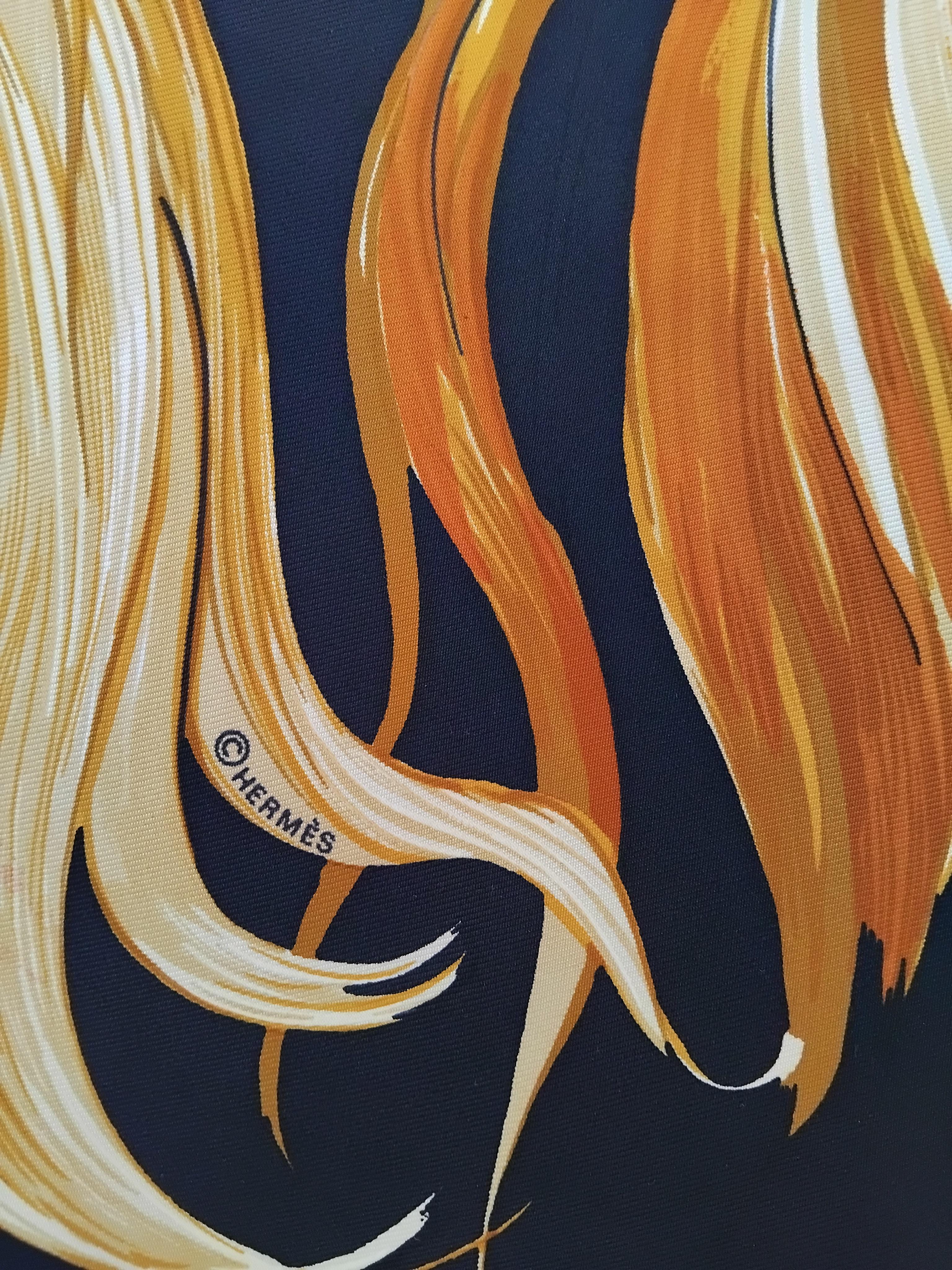 Hermès Silk Scarf Eva by Philippe Dumas Black 90 cm For Sale 7